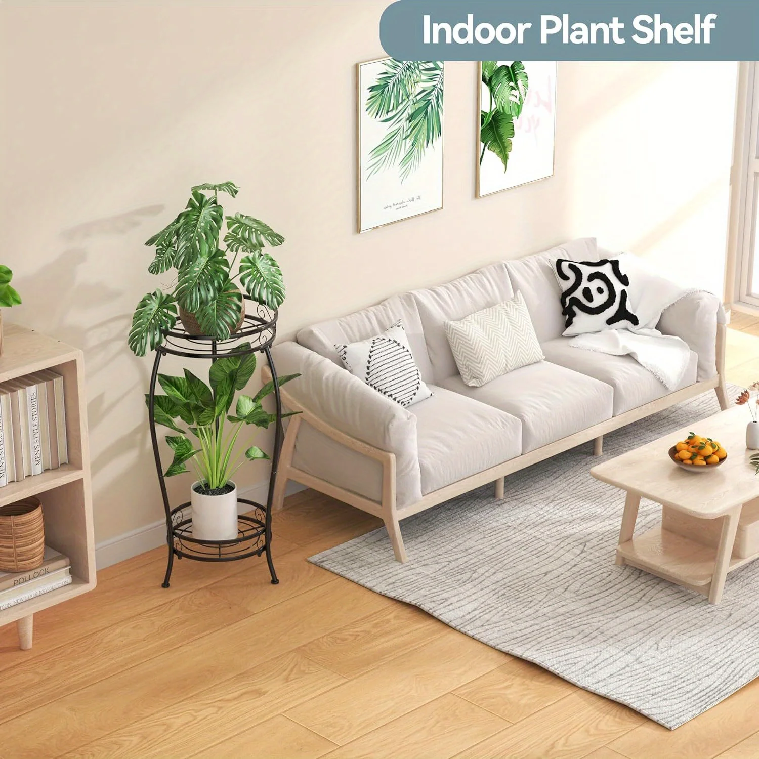 1 pack, Rustproof 2-Tier Metal Plant Stand for Indoor/Outdoor Use - Corner Flower Pot Planter Holder for Multiple Plants - Modern Display Rack for Patio and Garden