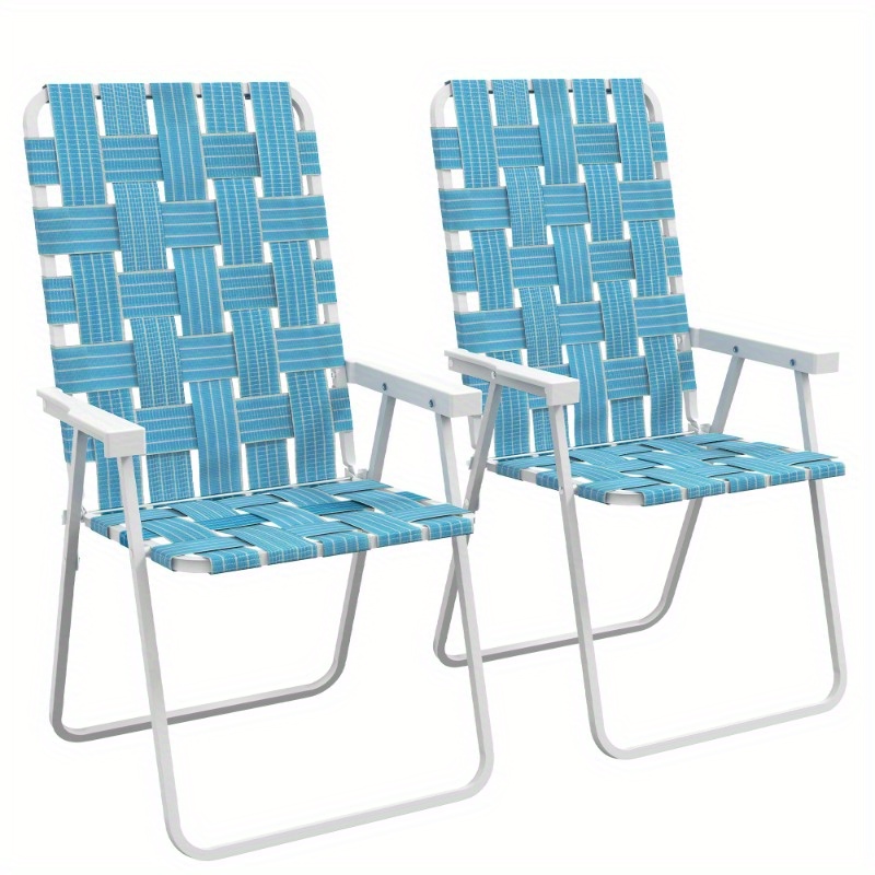 Zateety Set of 2 Patio Folding Chairs, Classic Outdoor Camping Chairs, Portable Lawn Chairs for Camping, Garden, Pool, Beach, Backyard W/ Armrests, Blue