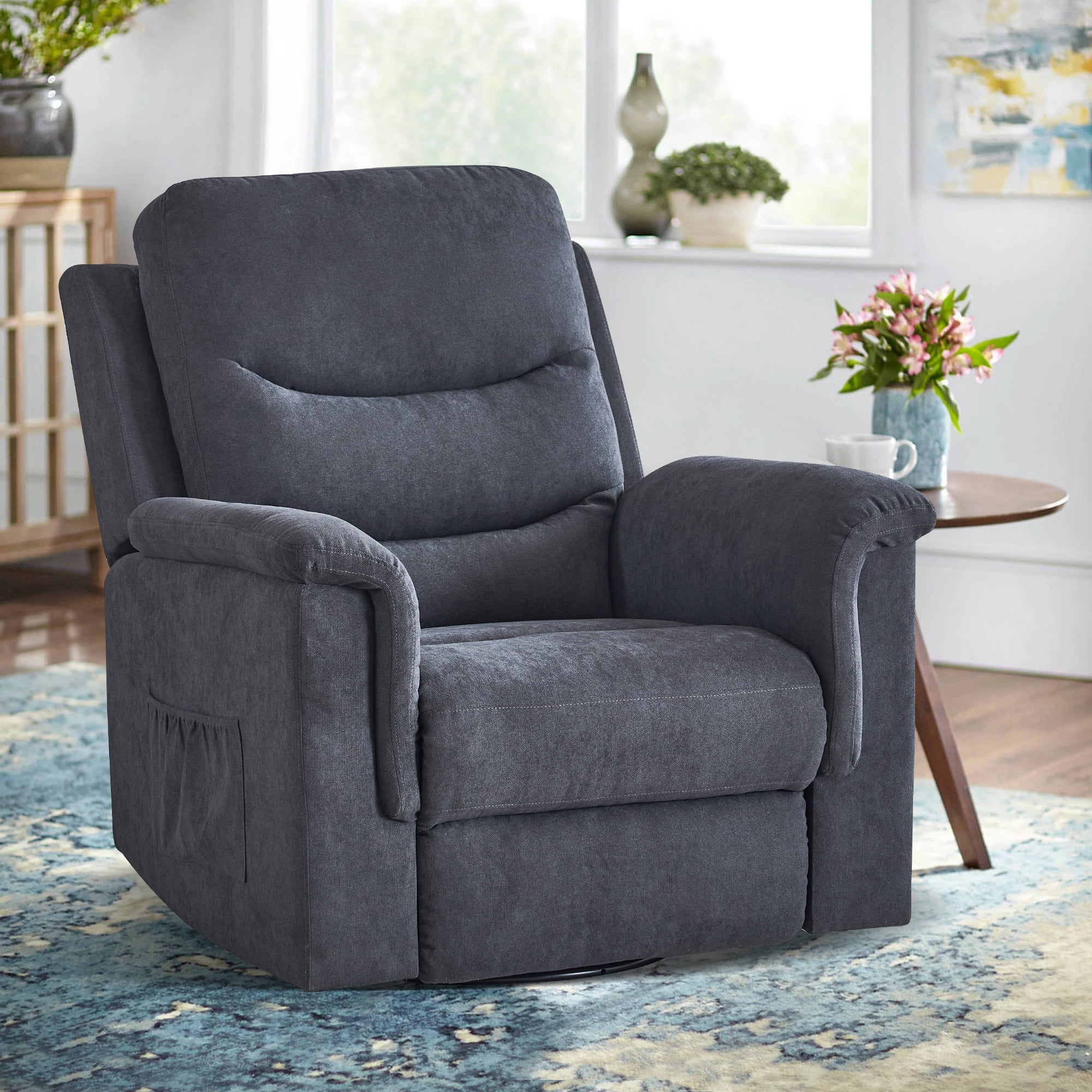 LVUYOYO Swivel Rocker Recliner Chair, Recliner Chair for Adults, Velvet Manual Rocking Chair with 360°Swivel and 30°Rocker, Rocking Chair Nursery Recliners for Living Room,Grey