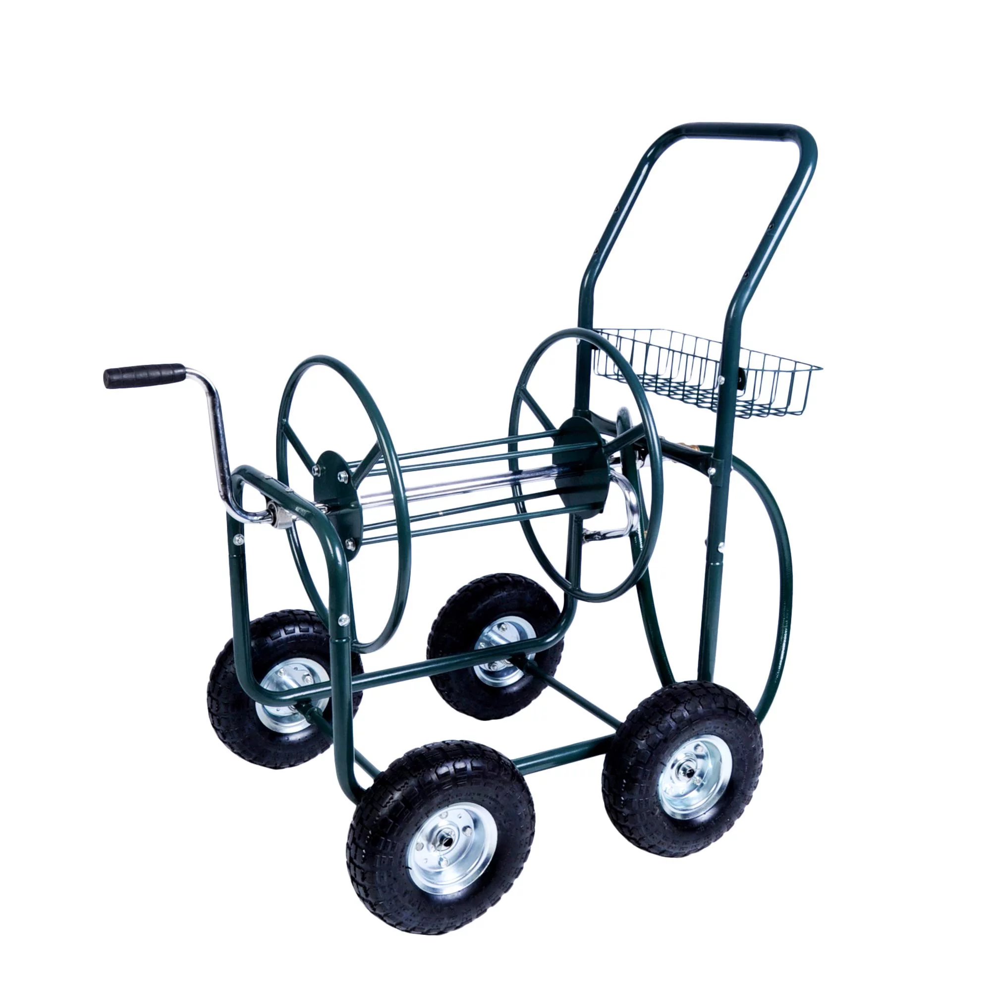 Hose Reel Cart with 4 Wheels,Water Hose Reel for Outside, Heavy-Duty Garden Hose Trusk Holds 230 ft. of 5/8-inch Hose, Green