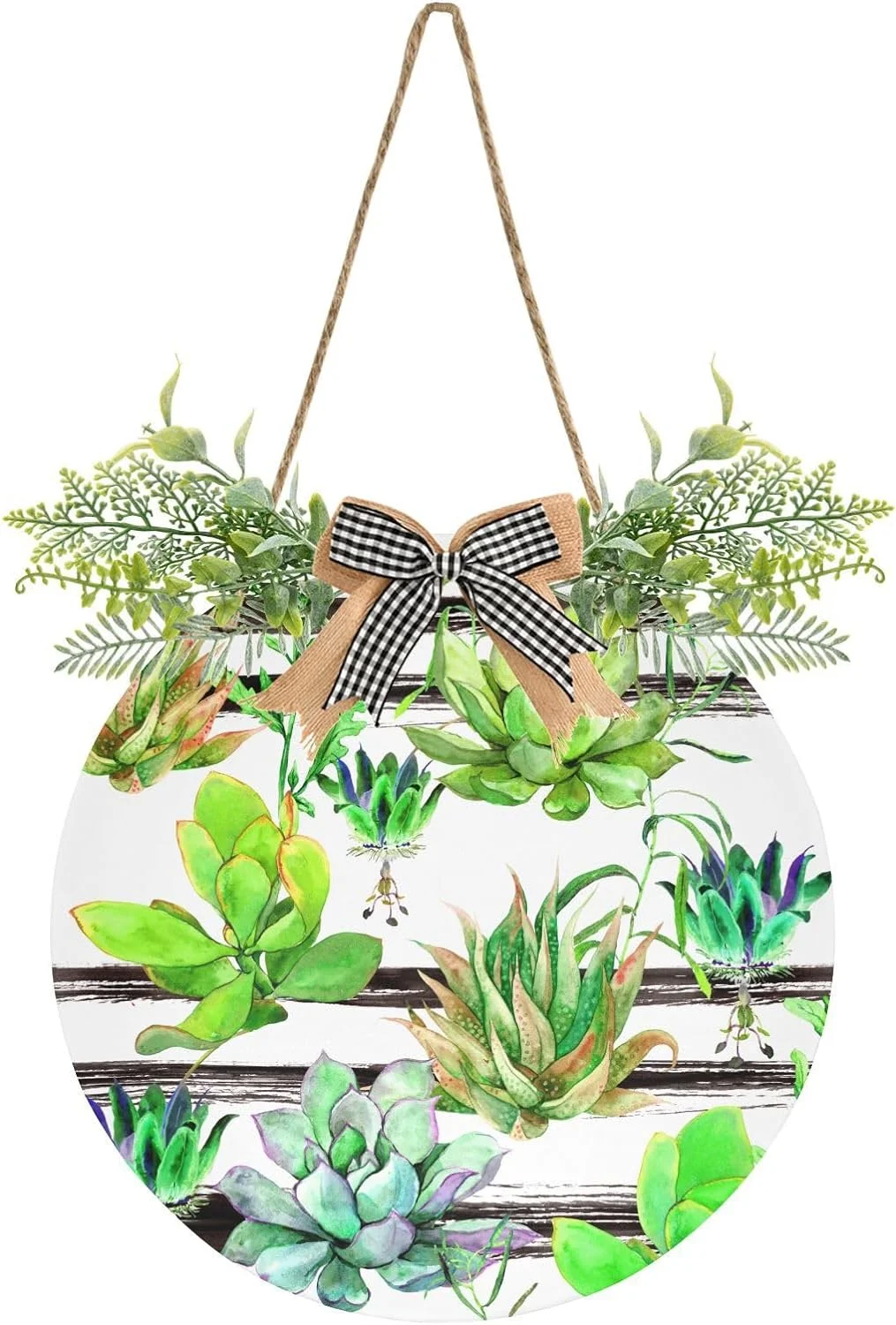 Summer Flowers Plants Round Wood Sign Succulents Cactus Welcome Sign for Front Door Wreath Hanging Wall Decor Farmhouse Wooden Porch Signs Henger House Office Decoration Seasonal Holiday Gift