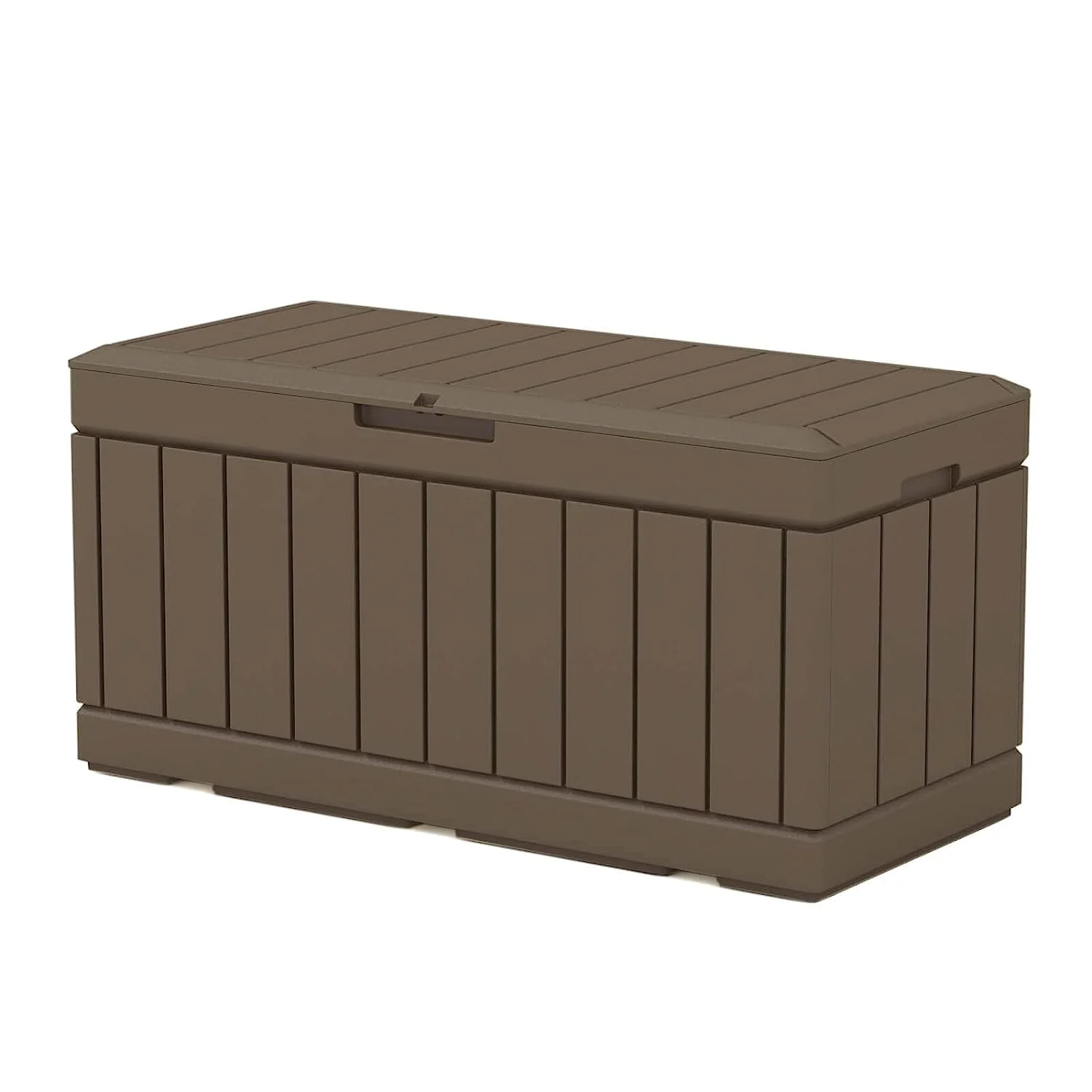 AUCHI  82 Gallon Resin Deck Box, Waterproof Large Wood Look Storage Box for Patio Furniture, Pool Accessories, Toys, Garden Tools and Sports Equipment, Lockable, Brown