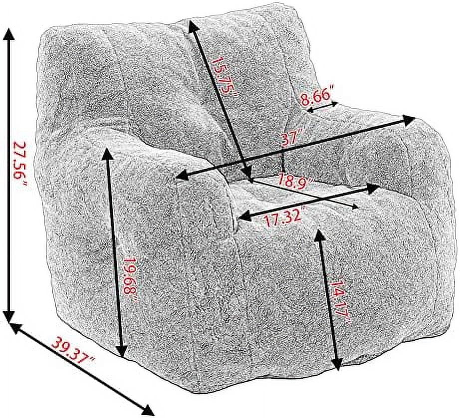 STXFS Bean Bag Chair Large Bean Bag Chair for Adults with Armrest Comfy Bean Bag Sofa with Foam Filling Fluffy Lazy Chair Soft Teddy Fabric Tufted Bean Bag for Dorm Bedroom Gaming Dark Gr