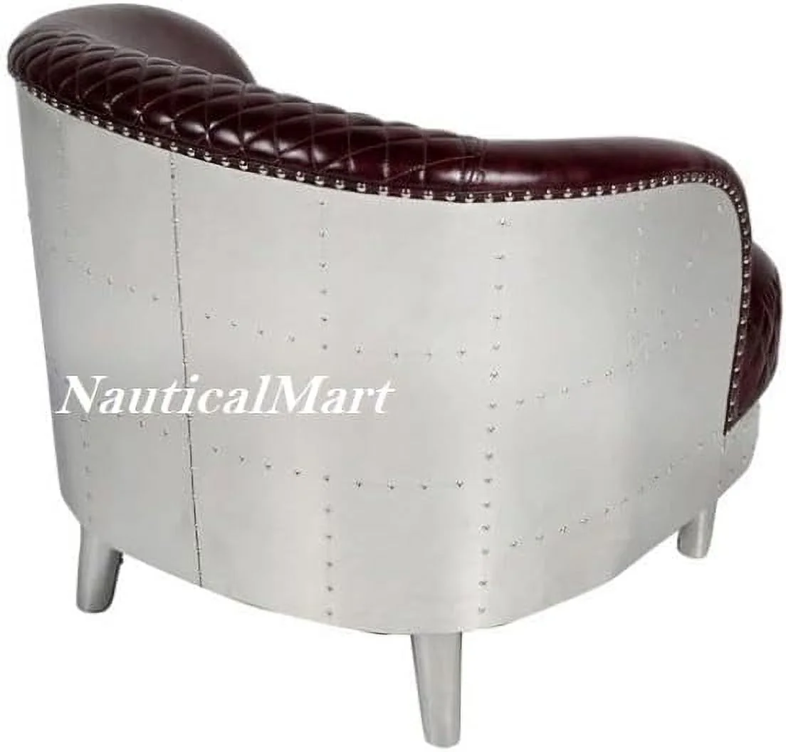 NauticalMart Aluminum Aviator Leather Sofa Chair Vantage Decor Mid Century Aviation Furniture