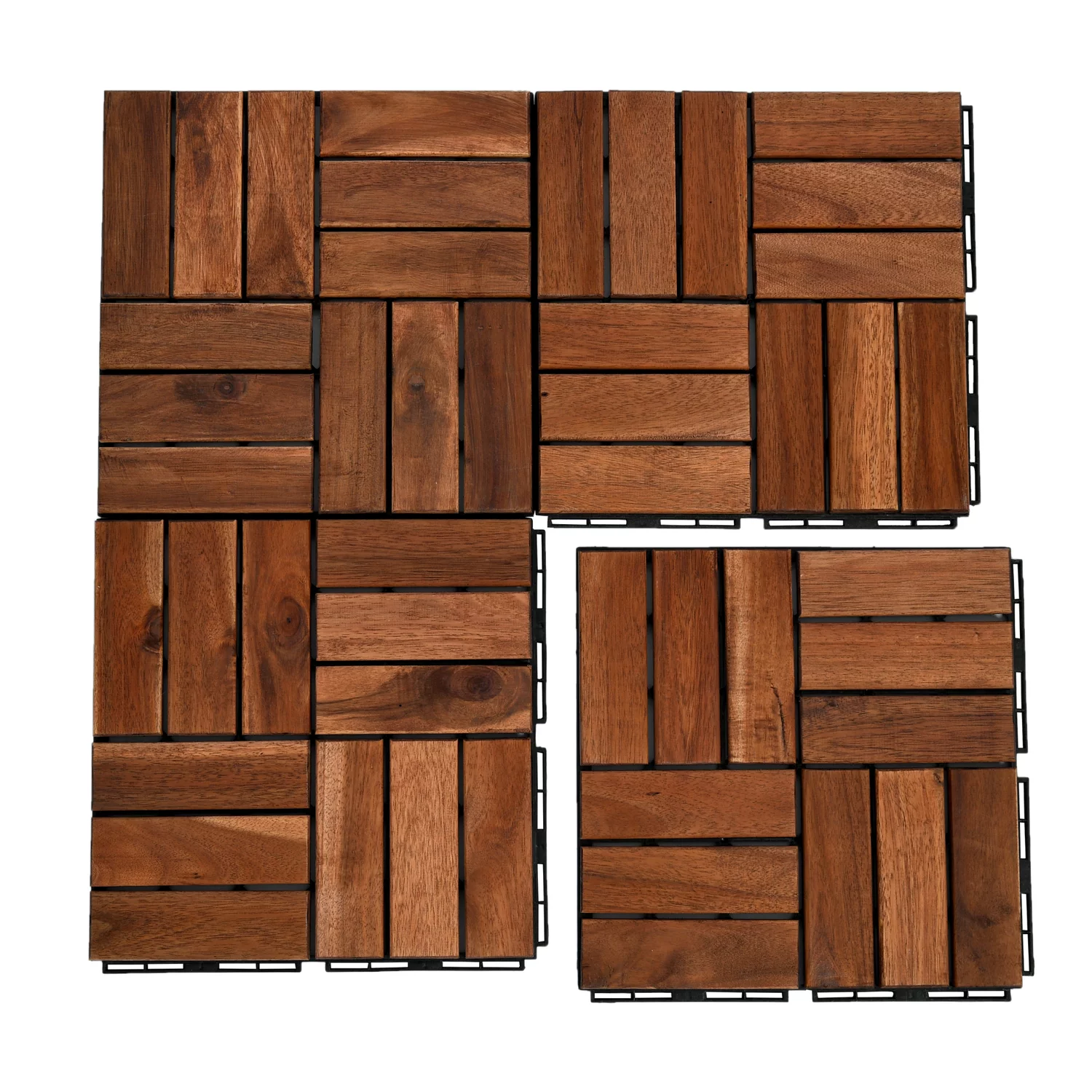 SUGIFT Patio Deck Tiles,Interlocking Flooring Tiles in Solid Acacia Wood Oiled Finish (Set of 10)