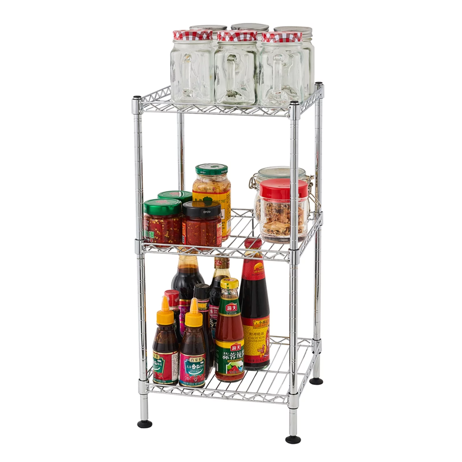 3-Tier Metal Wire Storage Shelving Rack with Baskets,Corner Shelf Organizer for Laundry Bathroom Kitchen Pantry Closet Garage Tool Storage