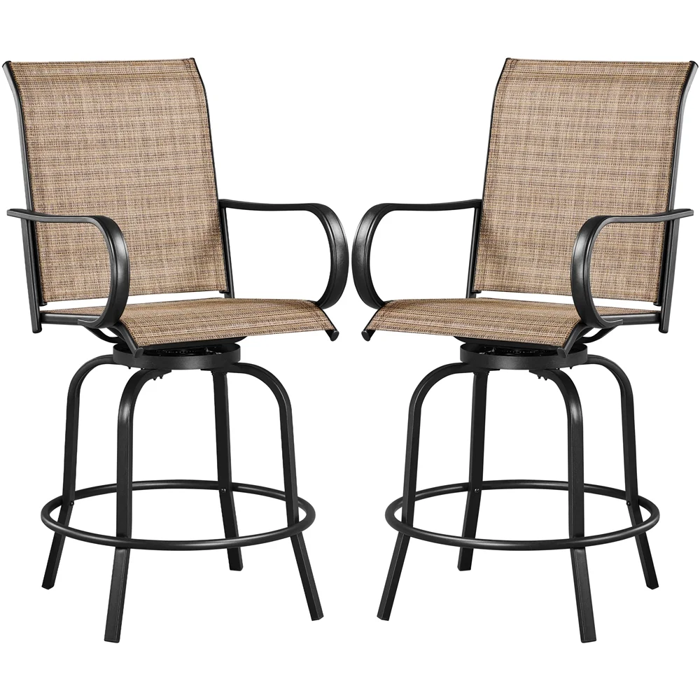 Yaheetech 2-piece Patio Swivel Texteline Bistro Chairs with High Back, Black/Brown