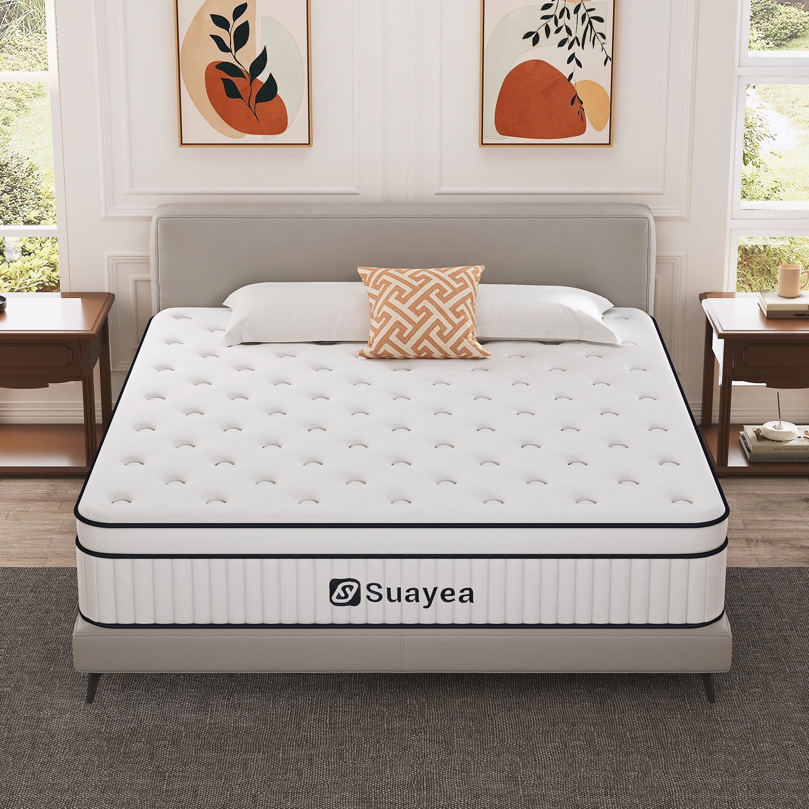 SUAYEA 10 Inch Medium-Firm King Hybrid Mattress in a Box - Gel Memory Foam & Pocket Springs for Motion Isolation and Edge Support, Adult