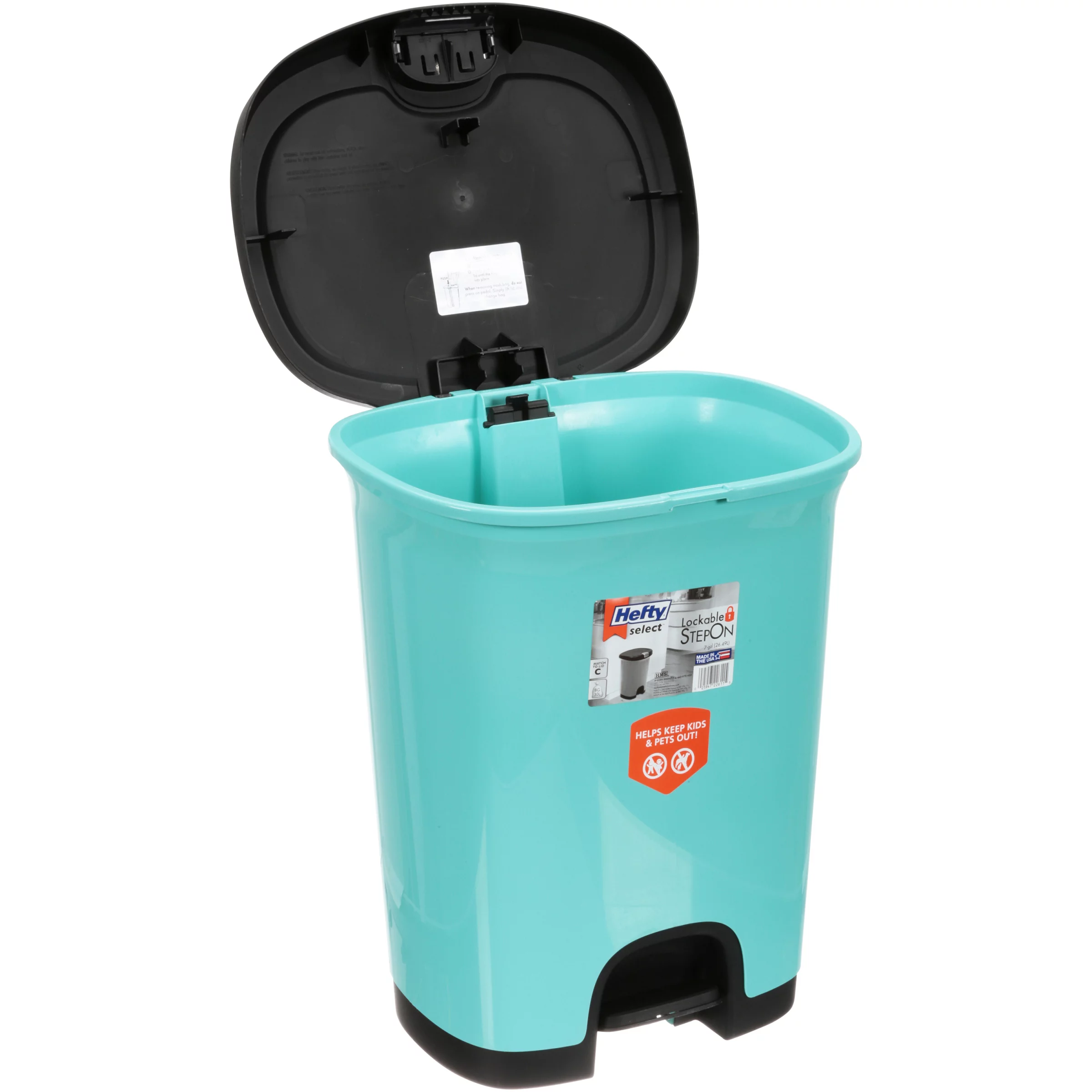 Hefty 7-Gal Textured Step-On Trash Can with Lid Lock and Bottom Cap, Multiple Colors