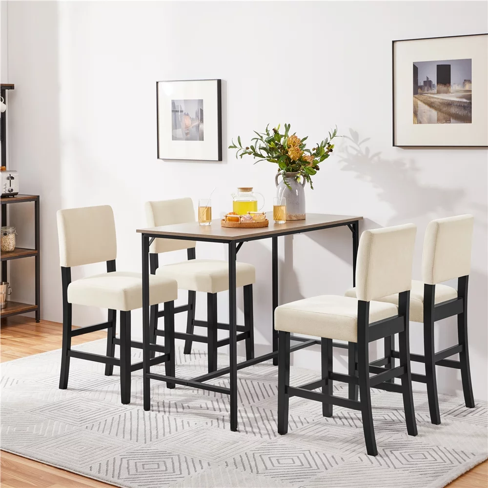 Yaheetech 24.6'' H Set of 2 Upholstered Faux Leather Bar Stool, Beige