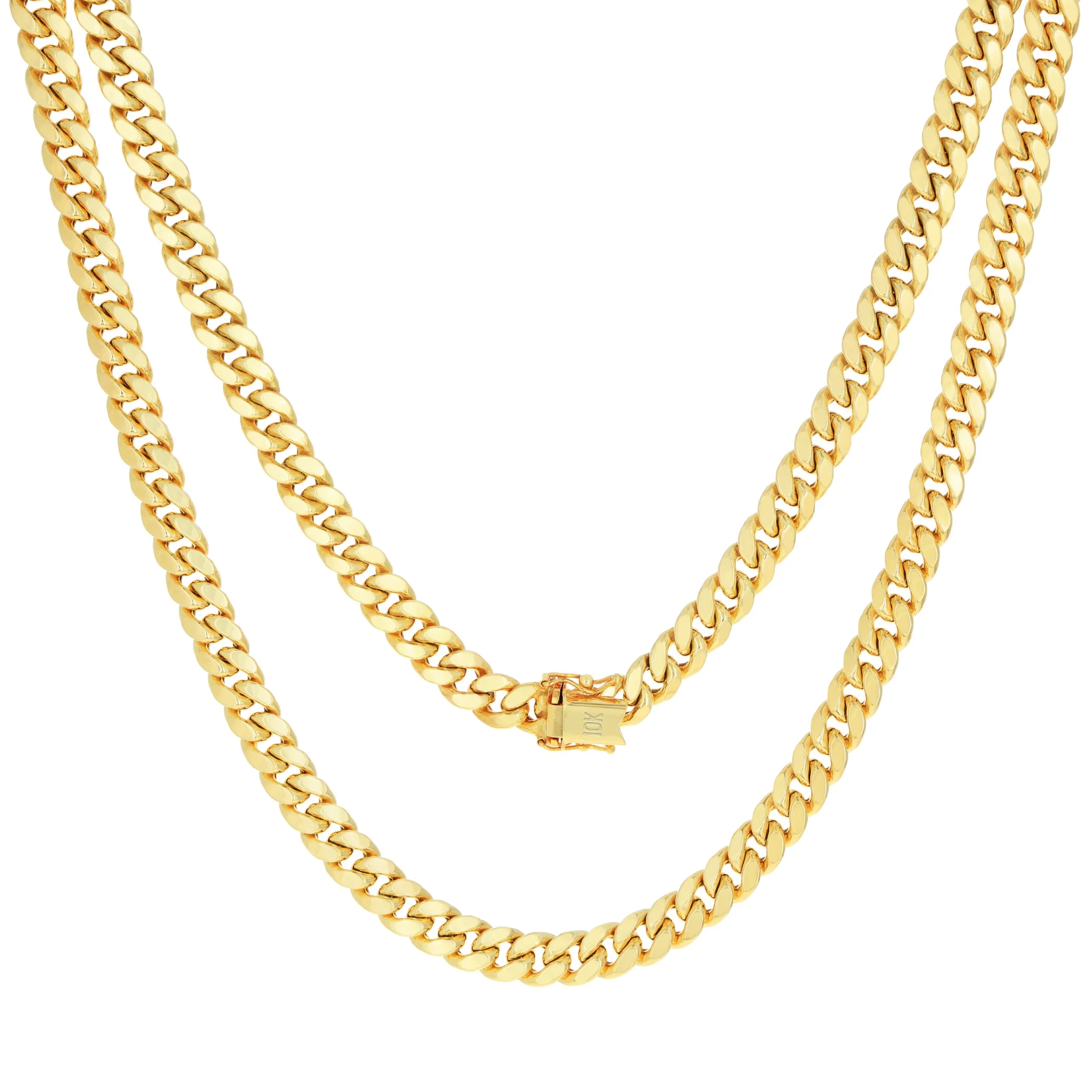 Nuragold 10k Yellow Gold 7.5mm Miami Cuban Link Chain Necklace, Mens Womens Jewelry Box Clasp 16