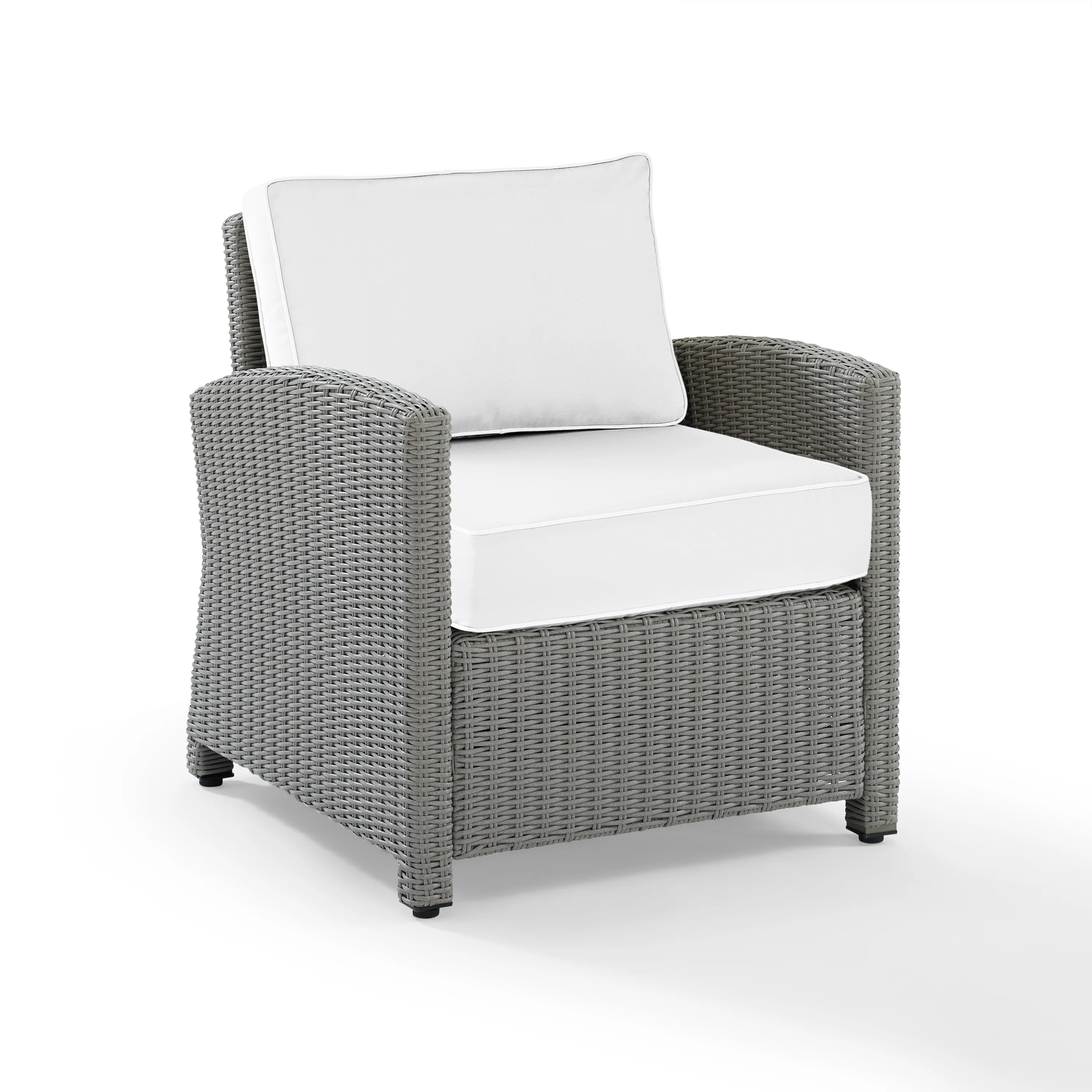 Crosley Furniture Bradenton Wicker / Rattan Outdoor Armchair in Gray/White