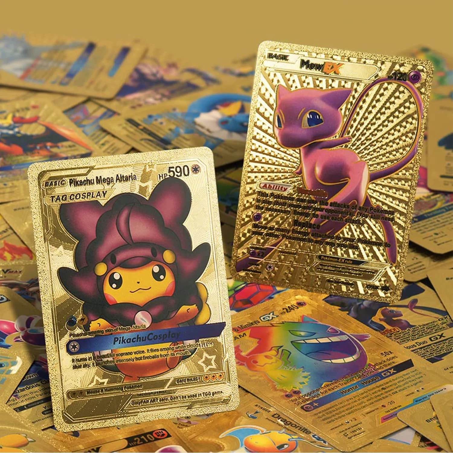 Ultra Rare 110 PCS Gold Cards Packs DX Rare,V Series,Vmax,EX and GX Golden Cards, TCG Deck Box Gold Foil Card for Kids Birthday Party Favors Gifts