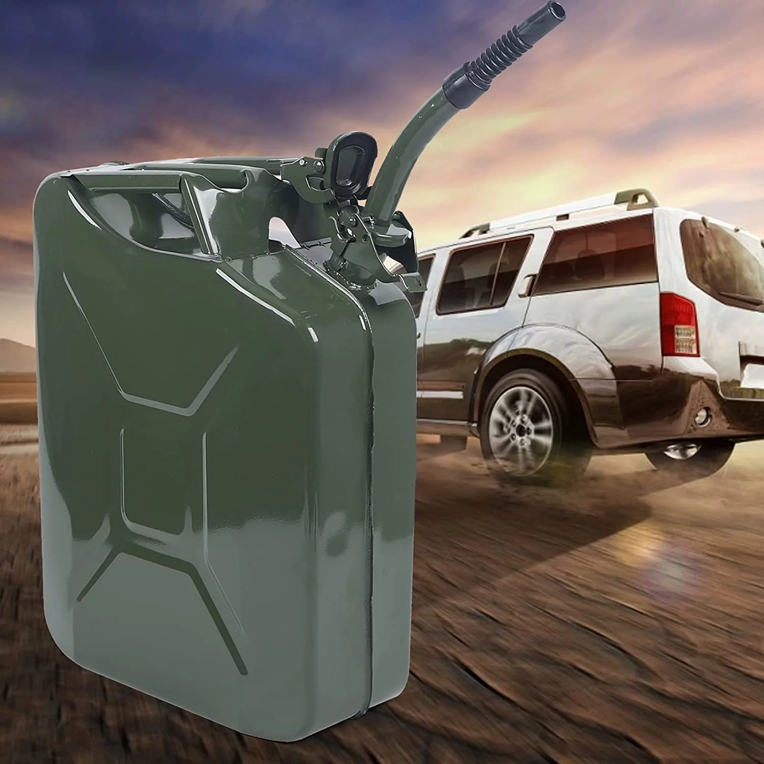 MONIPA Green Steel Fuel Tank 20L 5 Gallon Portable Fuel Can Fuel Gas Storage Tank Spare Emergency Backup Petrol Tanks for Cars Trucks for Extra Fuel