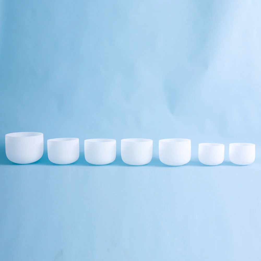 ENERGYSOUND 432Hz Chakra Tuned Set of 7  Frosted Quartz Crystal Singing Bowl 7-12 