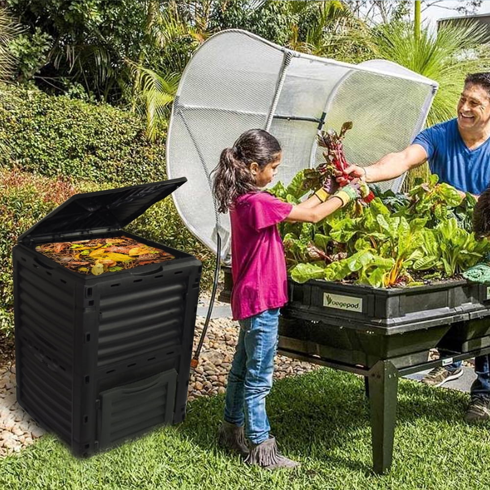 EJWOX Garden Compost bin from Recycled Plastic, 80 Gallon(300 L), Easy Assembling, Large Capacity, Fast Creation of Fertile Soil, Black Door