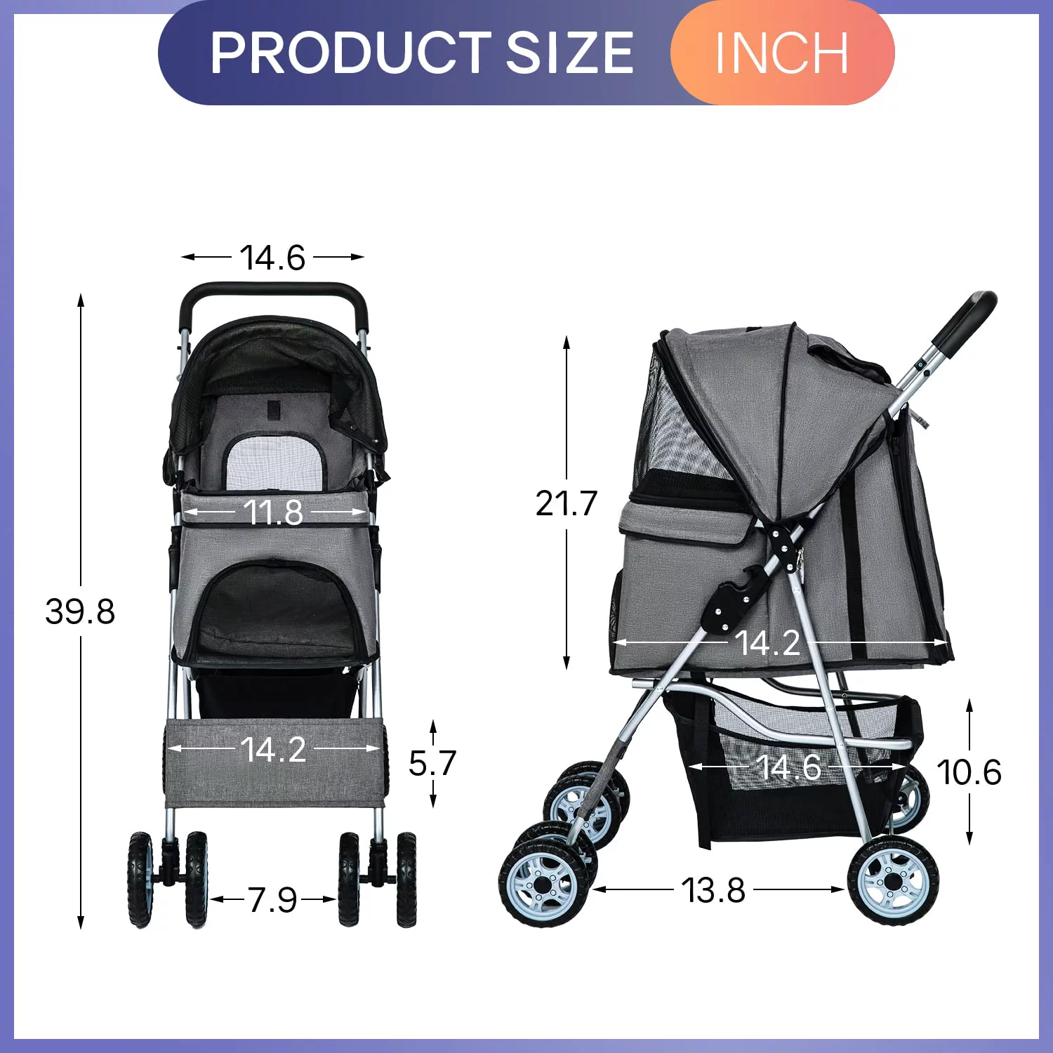 YRLLENSDAN 4 Wheels Pet Stroller for Medium Dogs, Dog Stroller Small Dogs with Cup Holder Foldable Pet Gear Pet Carriers with Wheels Cat Stroller