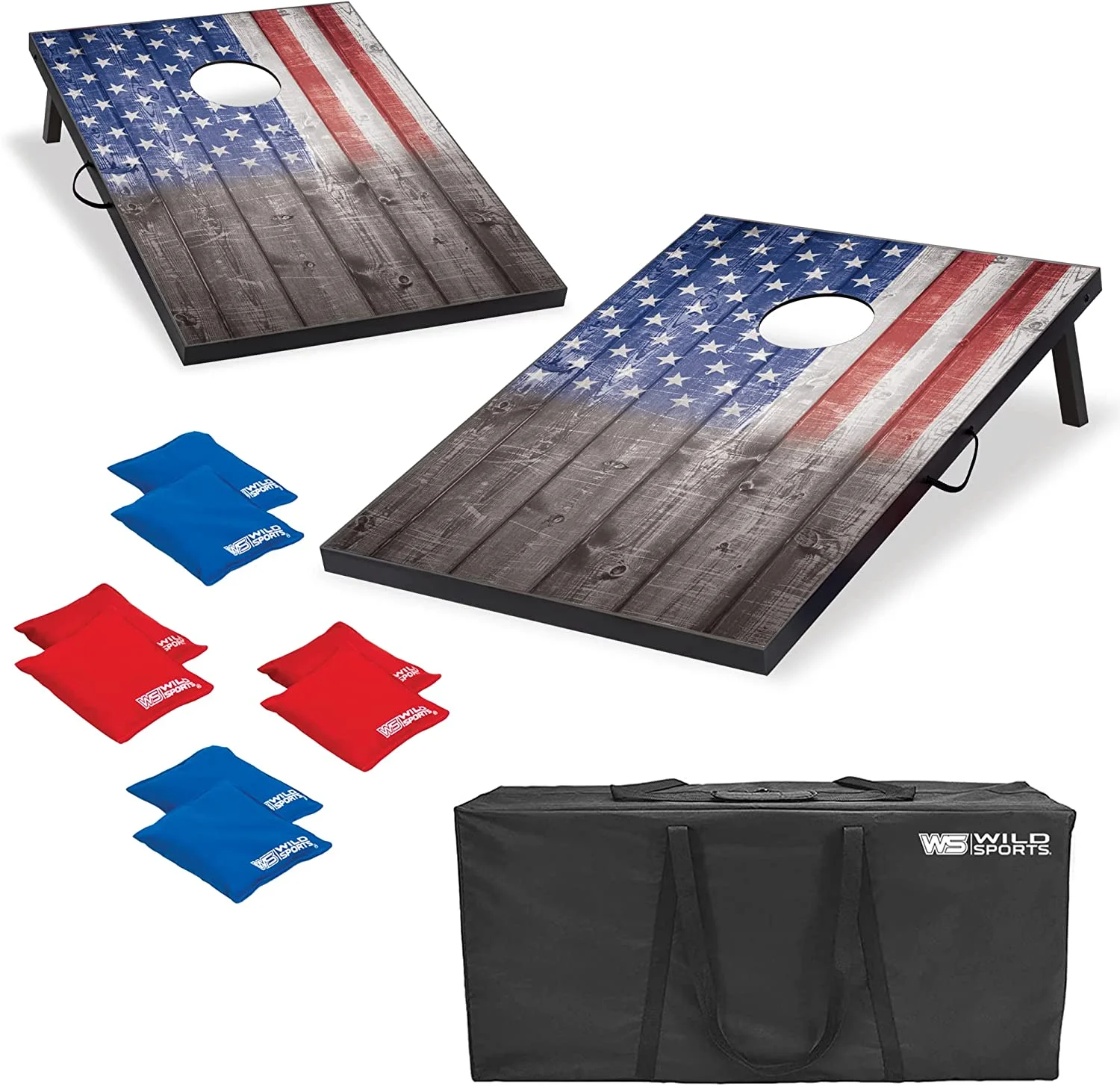 YANPO 2’x3’ or 2’x4’ Cornhole Outdoor Game Set, USA Flag or Natural Wood Options with Carry Bag Included – Perfect for Backyard, Beach, and Tailgates, Add On Extra Bags