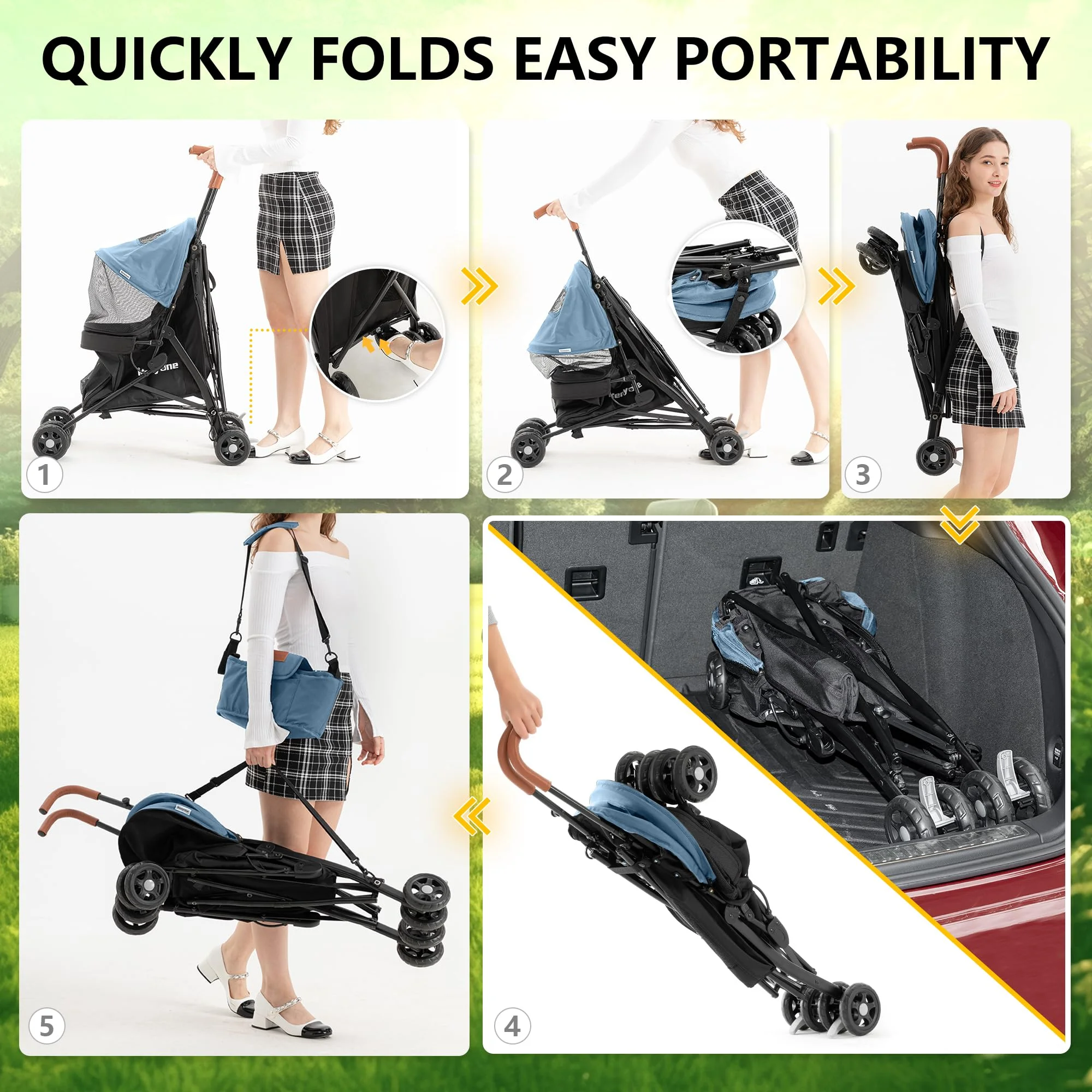 3 in 1 Folding Pet Dog Stroller, Dog Cat Stroller with Storage Basket and Cup Holder Portable Travel Carriage 4 Wheels for Small Medium Cats, Dogs and Puppy (Blue)