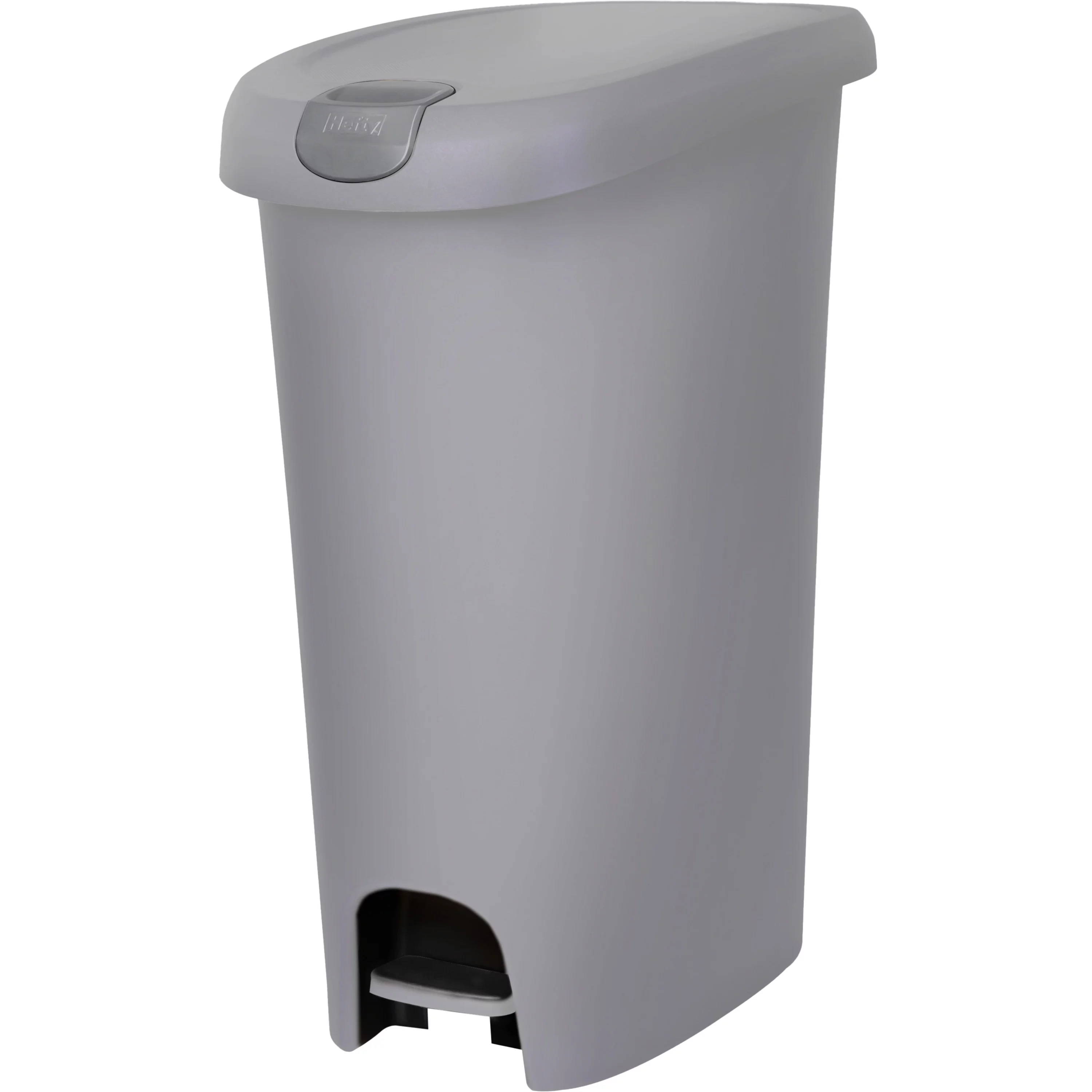 Hefty 12 Gallon Trash Can, Plastic Slim Lockable Step On Kitchen Trash Can, Gray