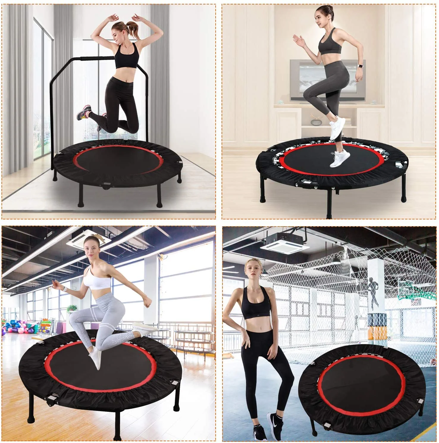 RedSwing Mini Trampoline Rebounders for Adults, 40/50'' Folding Fitness Trampoline Workout with Removable Bar