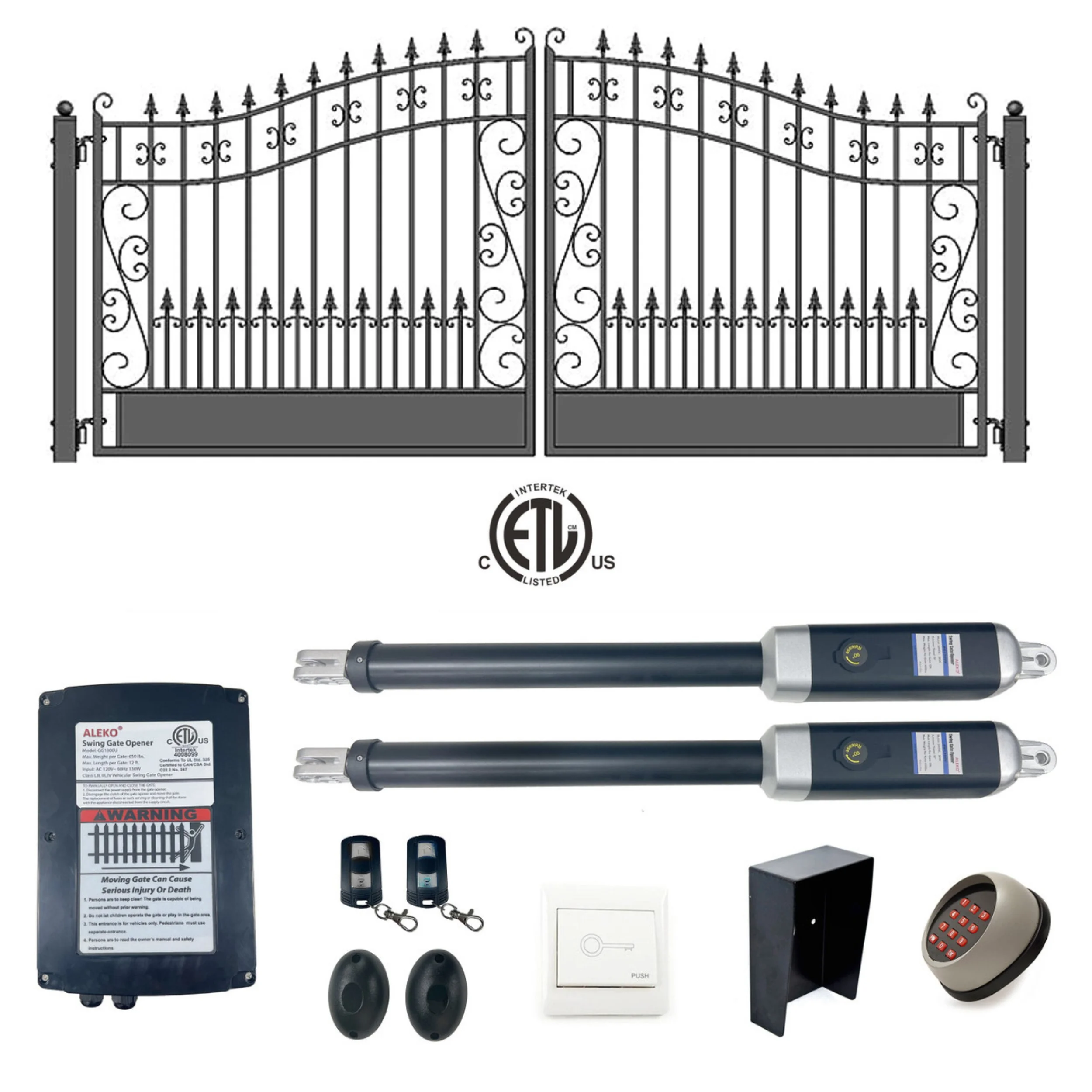 ALEKO Venice Style Dual Swing Steel Driveway Gate 14 ft with ETL Gate Opener