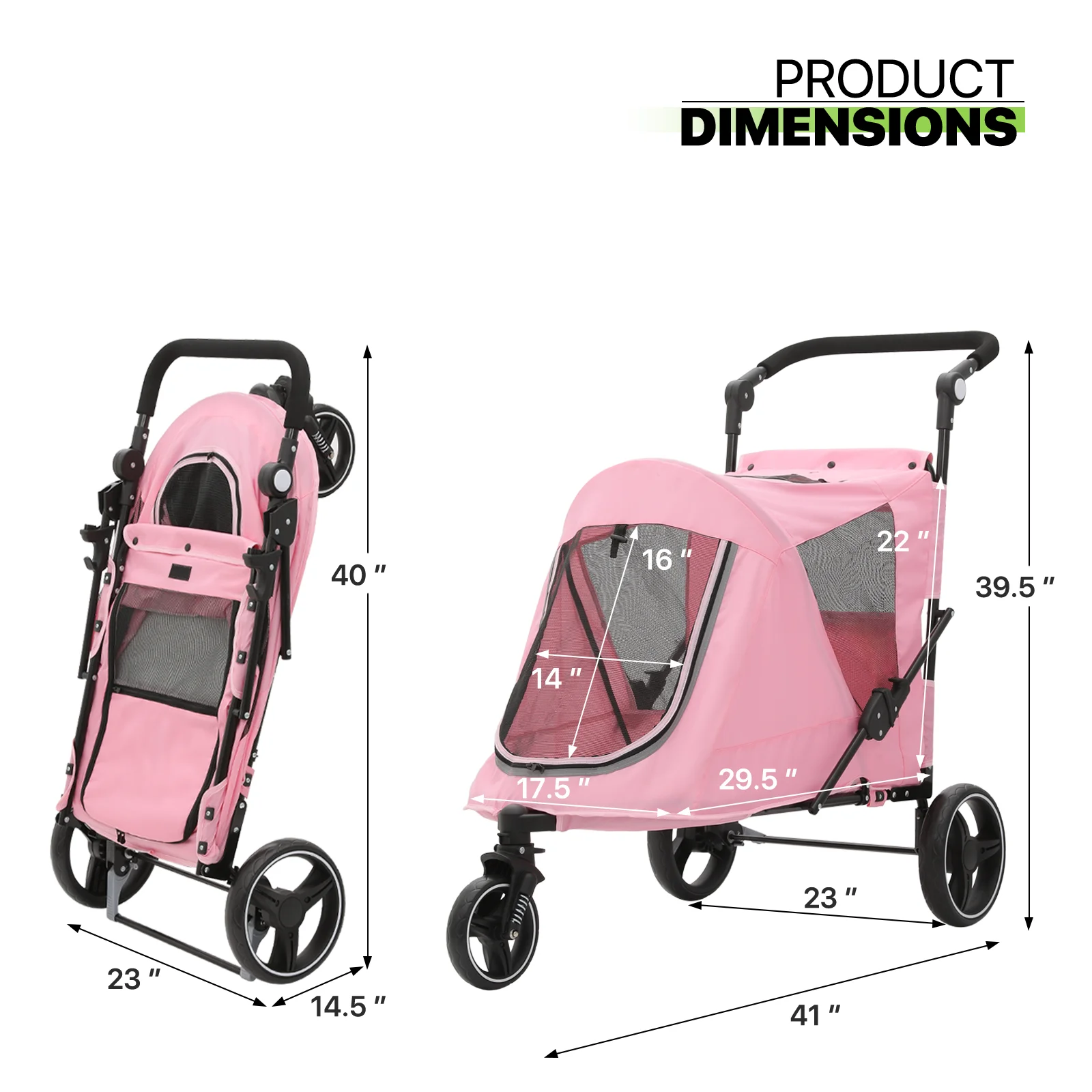 Magshion 3 Wheel Dog Stroller, Pet Stroller for Small Medium Dogs & Cats (Pink)