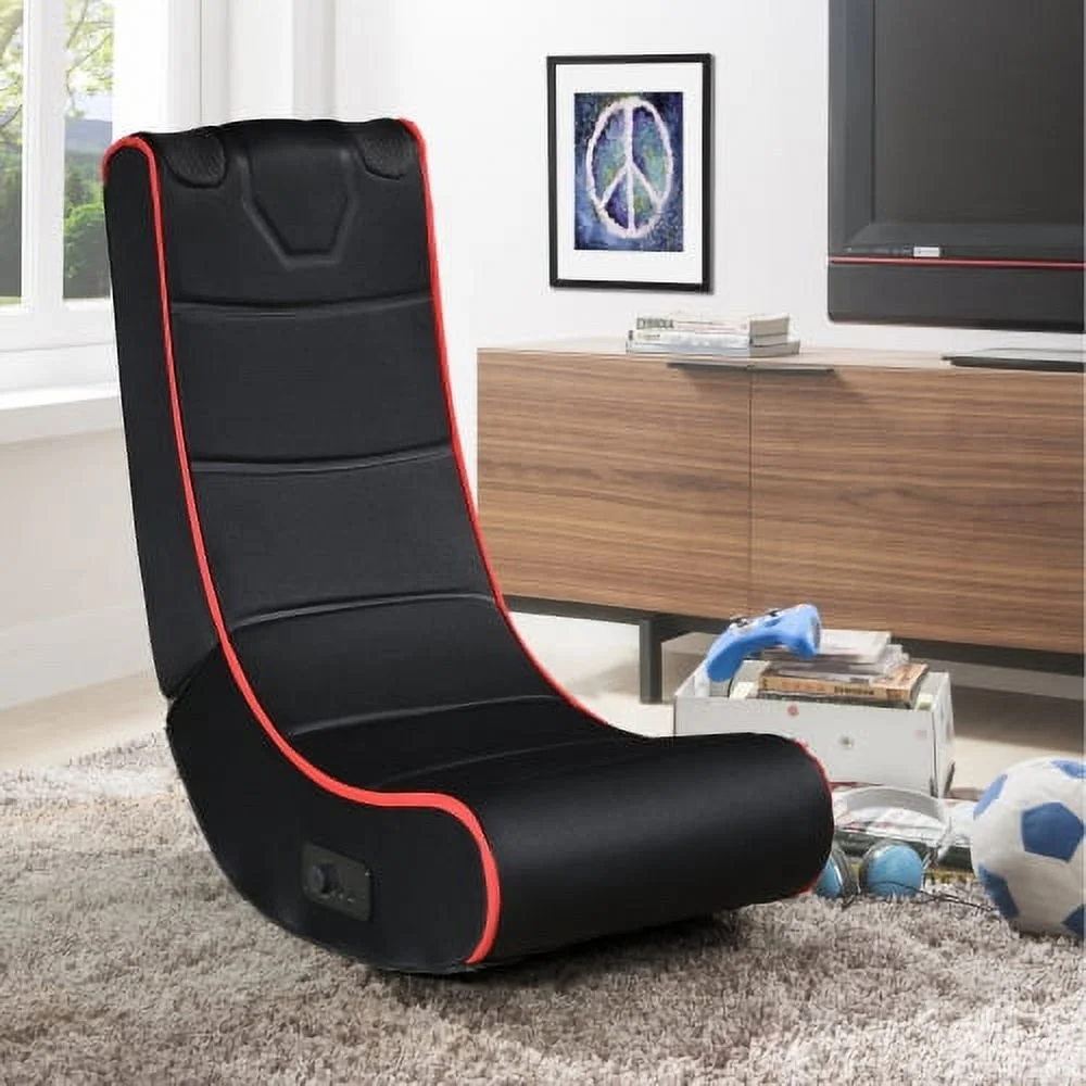 Shinpt Foldable Gaming Chair with 2Pcs of onboard Speakers, Video Gaming Floor Chair with Wireless Bluetooth, Bonded Faux Leather and Padded Backrest for Kids and Teens, Black and Red