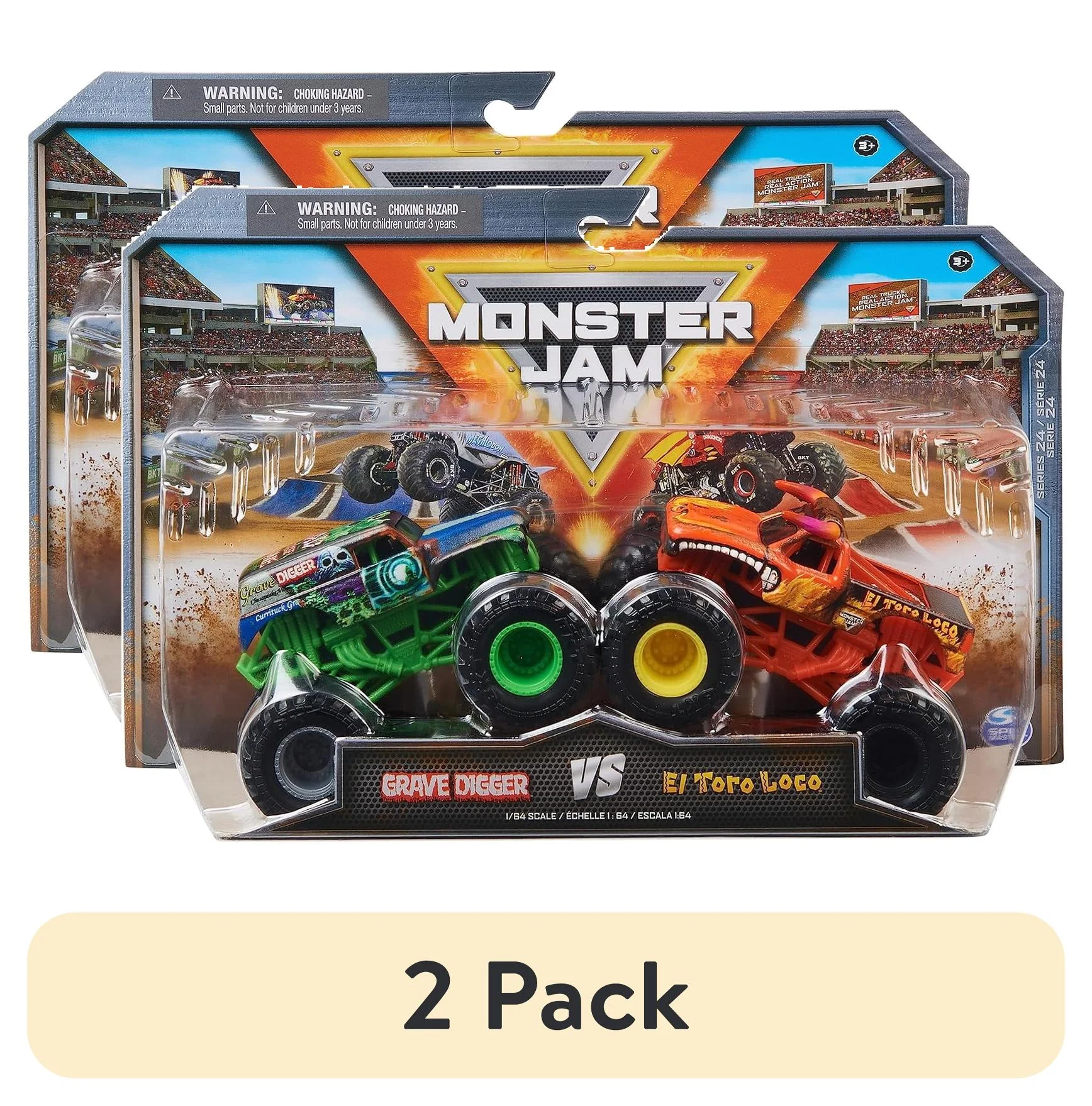 Monster Jam, Official Grave Digger Vs. El Toro Loco Die-Cast Monster Trucks, 1:64 Scale, Kids Toys for Boys Ages 3 and up