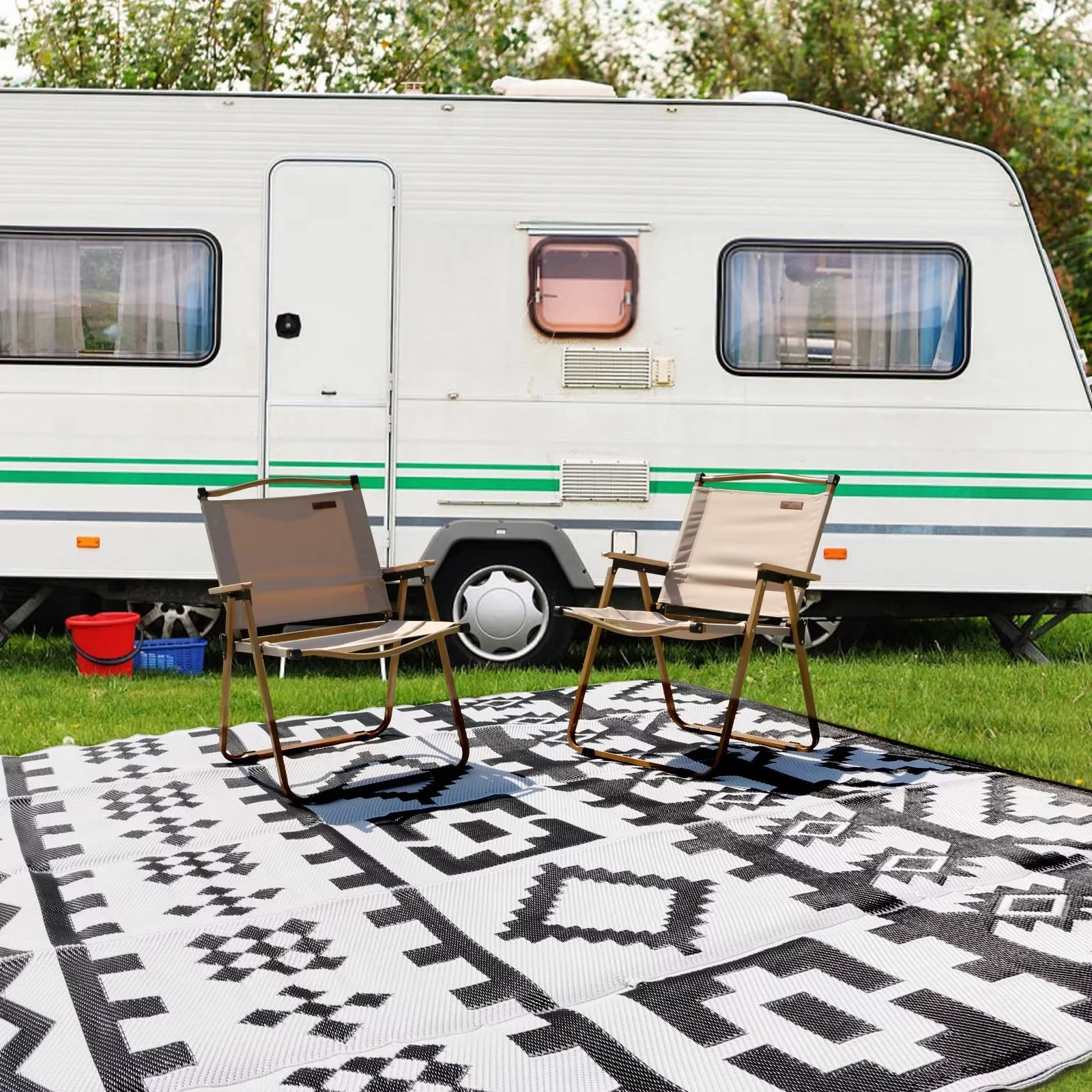 MOPHOTO Outdoor 9*12FT Rug Waterproof Reversible Mat, Plastic Straw Rug, Camping RV Rug, RV Outside Mat with Storage Bag Camping Rug
