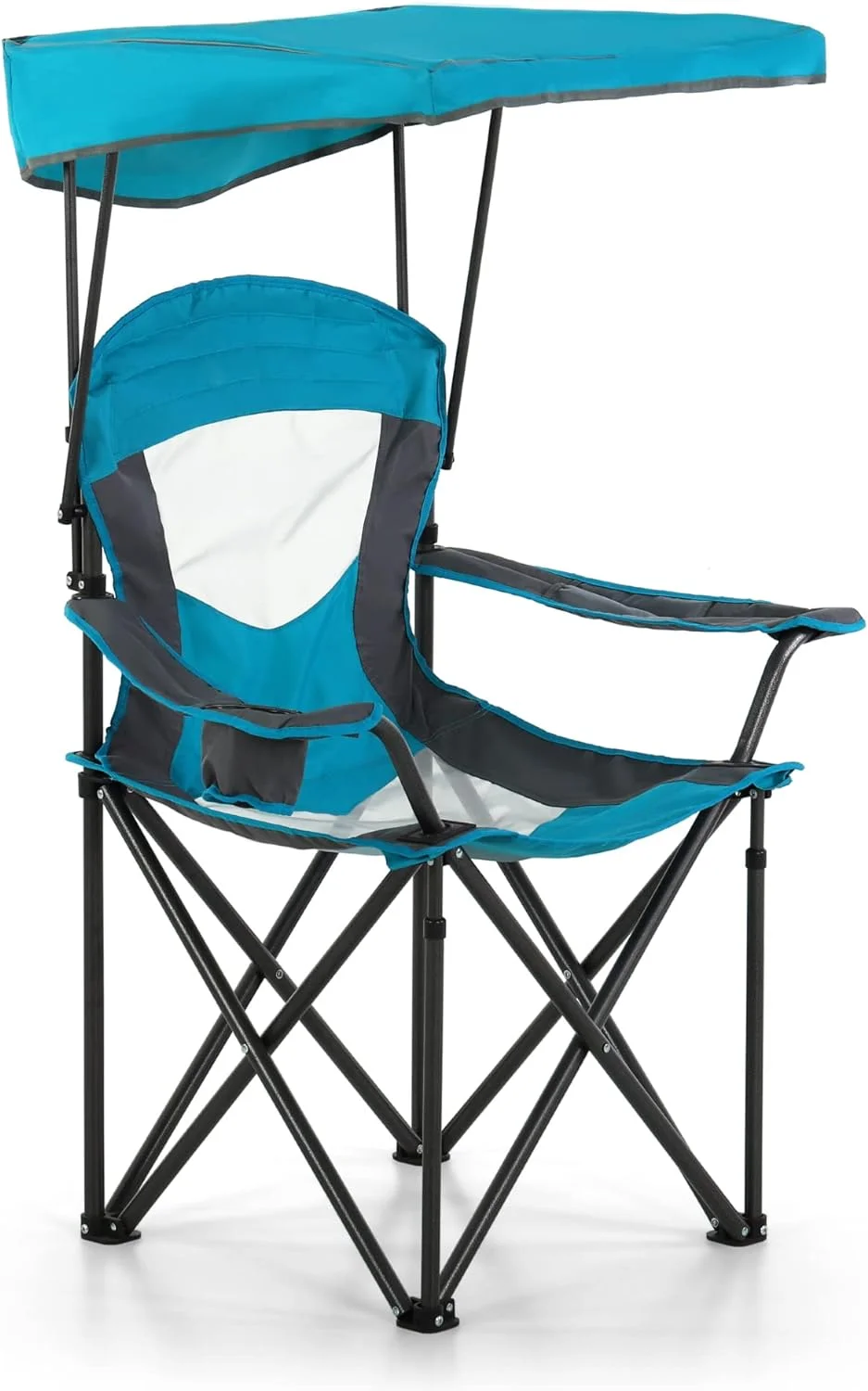 Camp Chair with Shade Canopy Folding Camping Chair with Cup Holder and Carry Bag for Outdoor Camping Hiking Beach, Heavy Duty 350 LBS