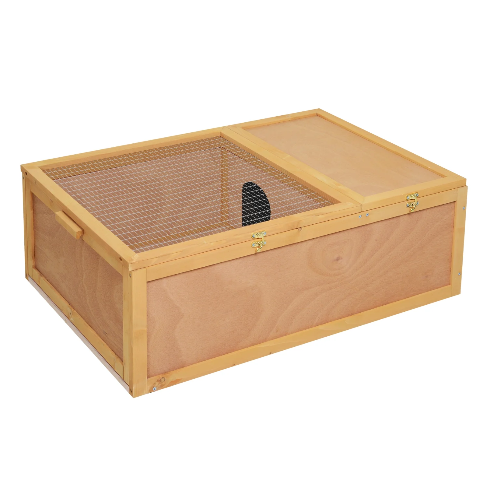 PawHut 37â Wooden Tortoise House Turtle Terrarium/ Small Reptile Enclosure with Two Room Design, Natural