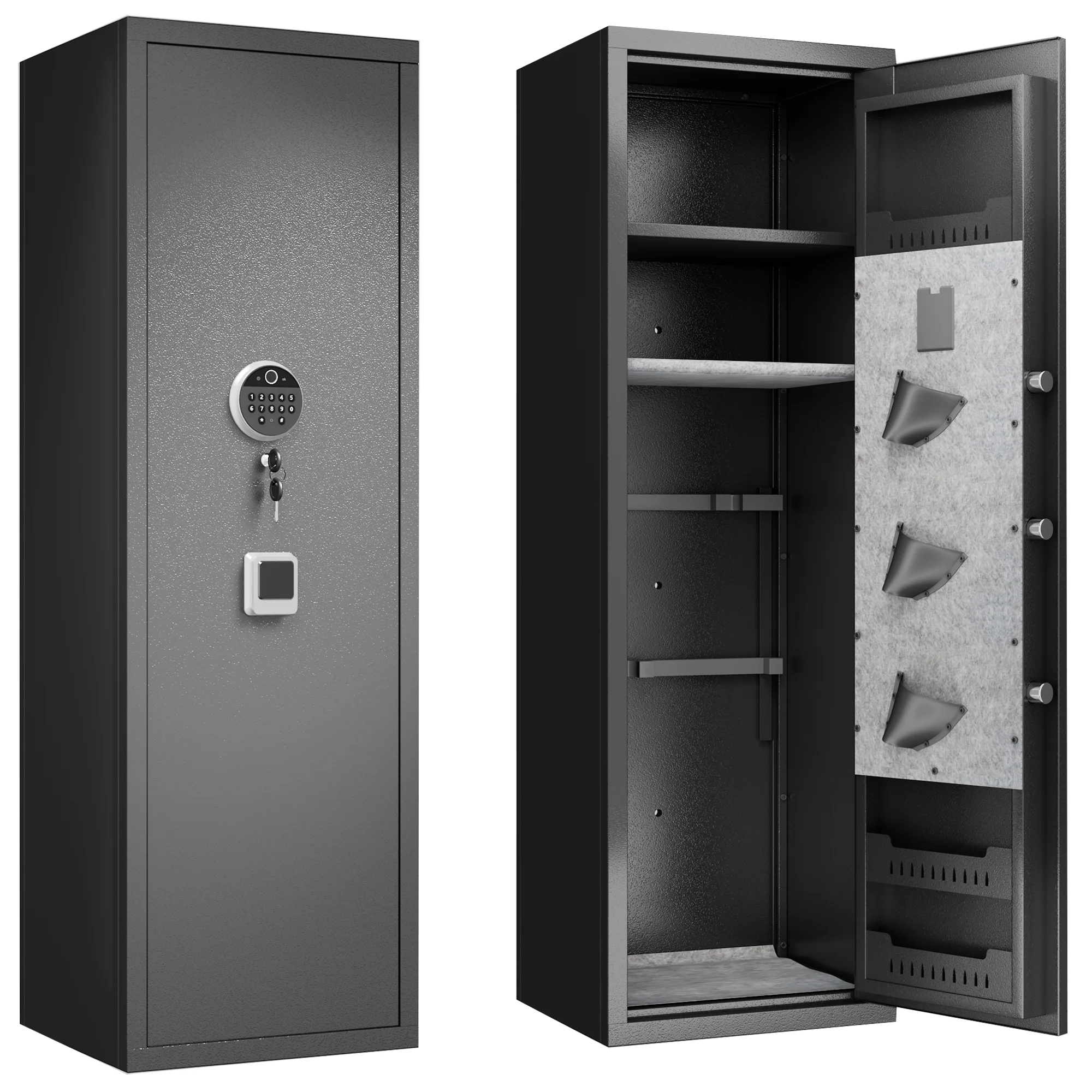 Gun Safes Cabinets Biometric Fingerprint Gun Safes Fireproof for 5 Home Shotguns and 3 Pistols with 3 Ammunition Storage Rack and Led Light