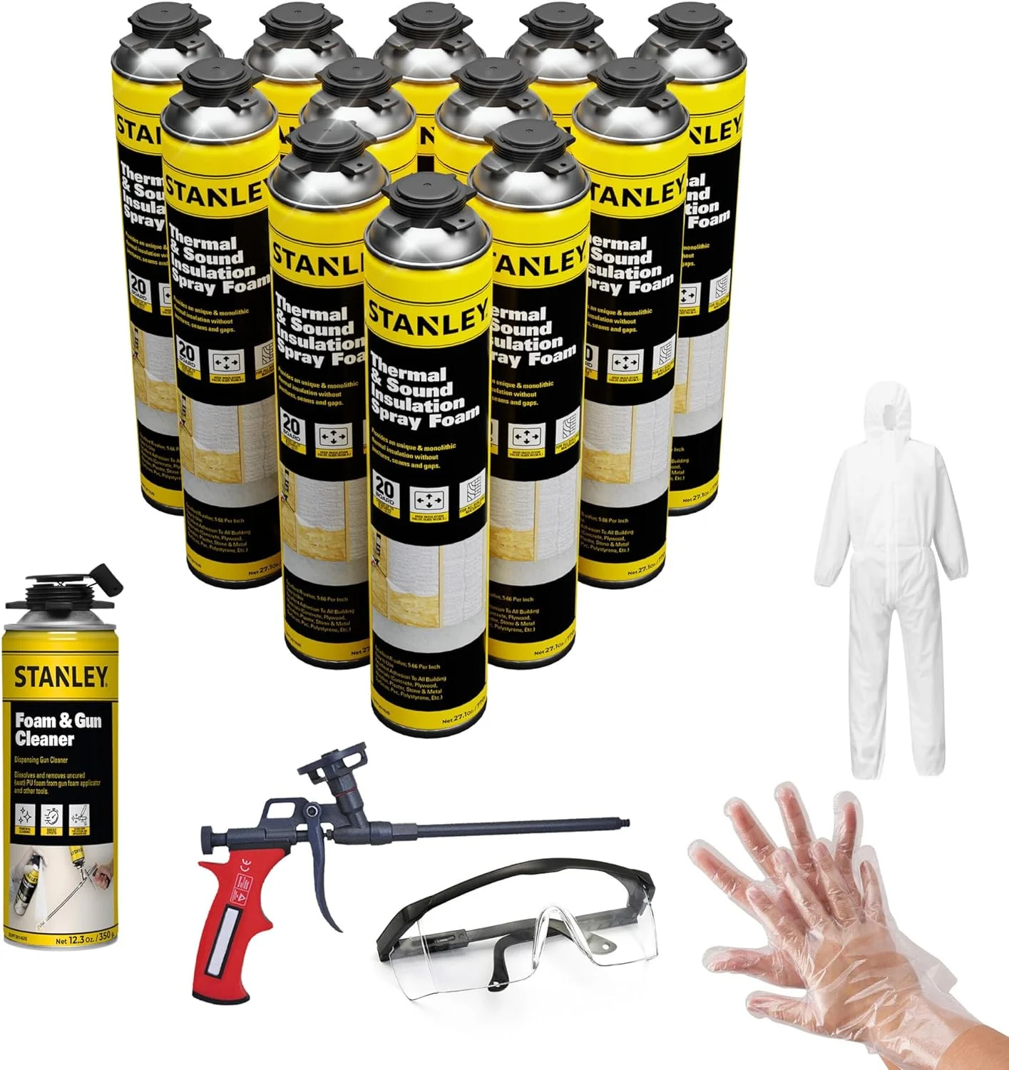Stanley Supercoat Spray Foam Insulation Kit - Closed Cell, 240 Board feet, 27.1 oz, 12 Pack + Complete Set