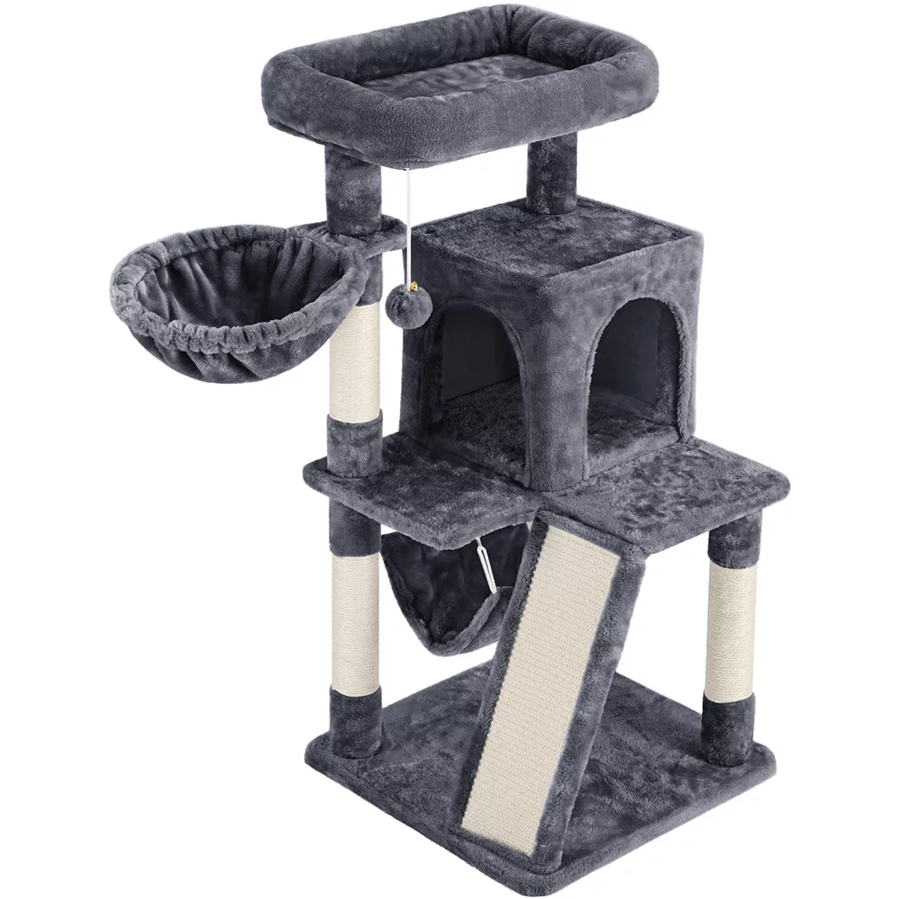 Easyfashion 40'' Height Cat Tree with Scratching Board/Posts, Dark Gray