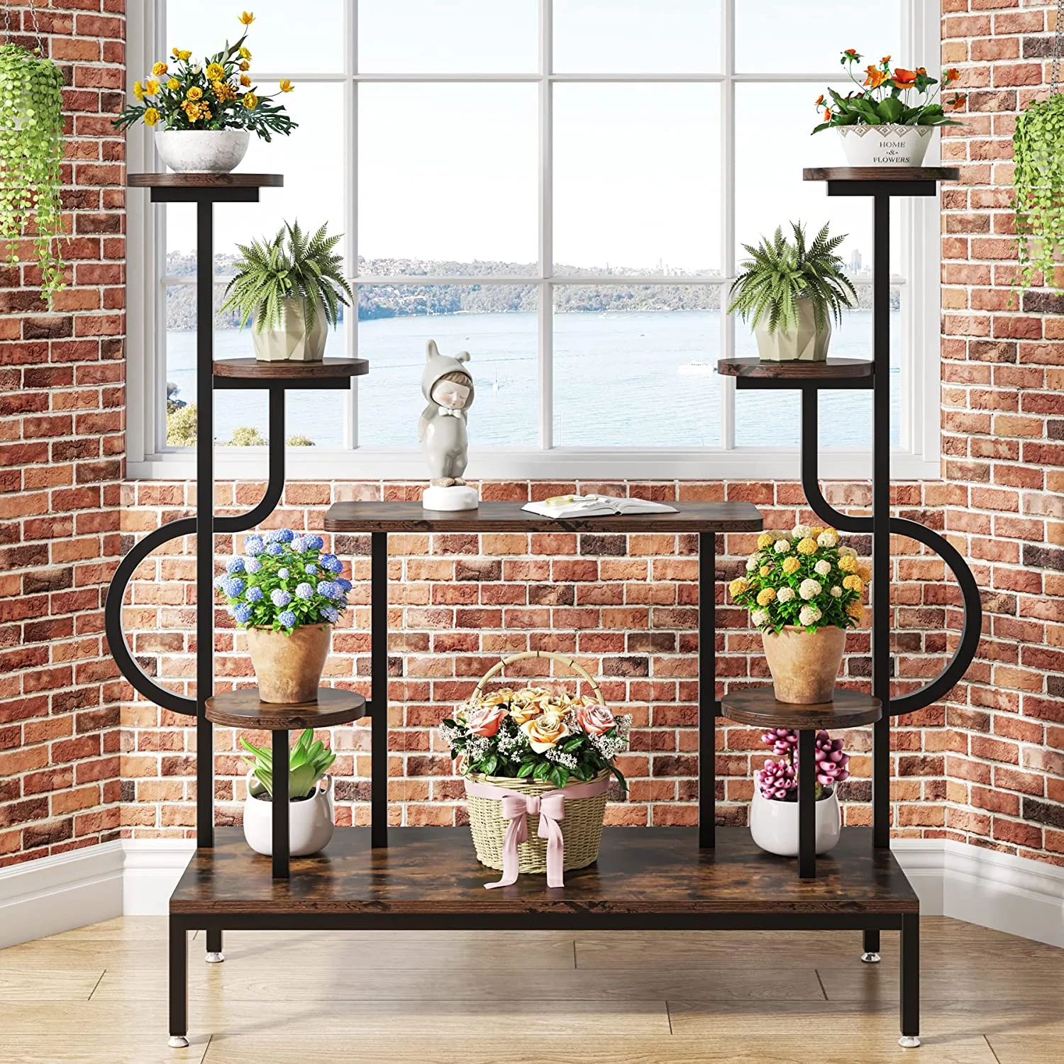 Tribesigns Large Tall Plant Shelf for Multiple Plants Round & Square Board, 8-tier Metal Plant Stand Indoor Outdoor