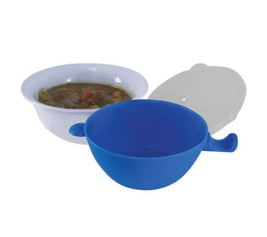 Cool Touch Microwave Safe 3 Piece Bowl Set, 24 Oz – Heat, Eat And Store All In One – Quality Ceramic Bowl, Heat Holder and Lid – Easy Clean Dishwasher Safe – Microwave Bowl, Blue