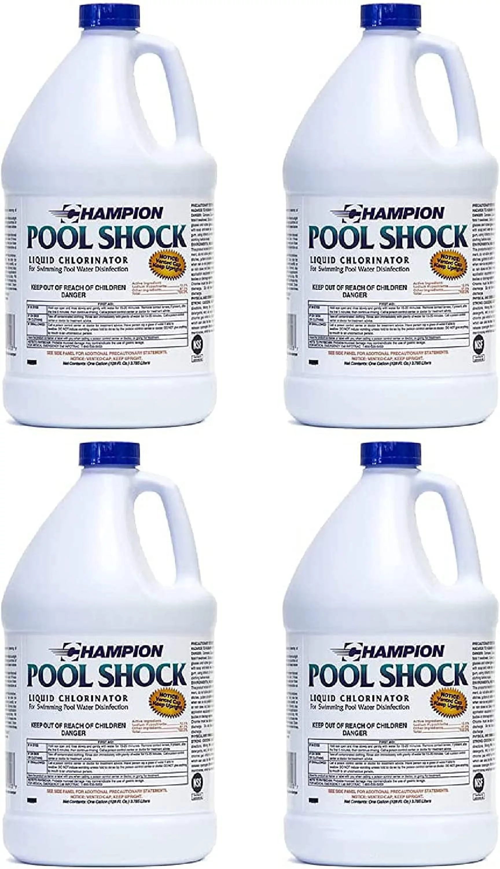 Champion Pool Shock - Ready to Use Liquid Chlorine - Commercial Grade 12.5% Concentrated Strength - 4 Gallon