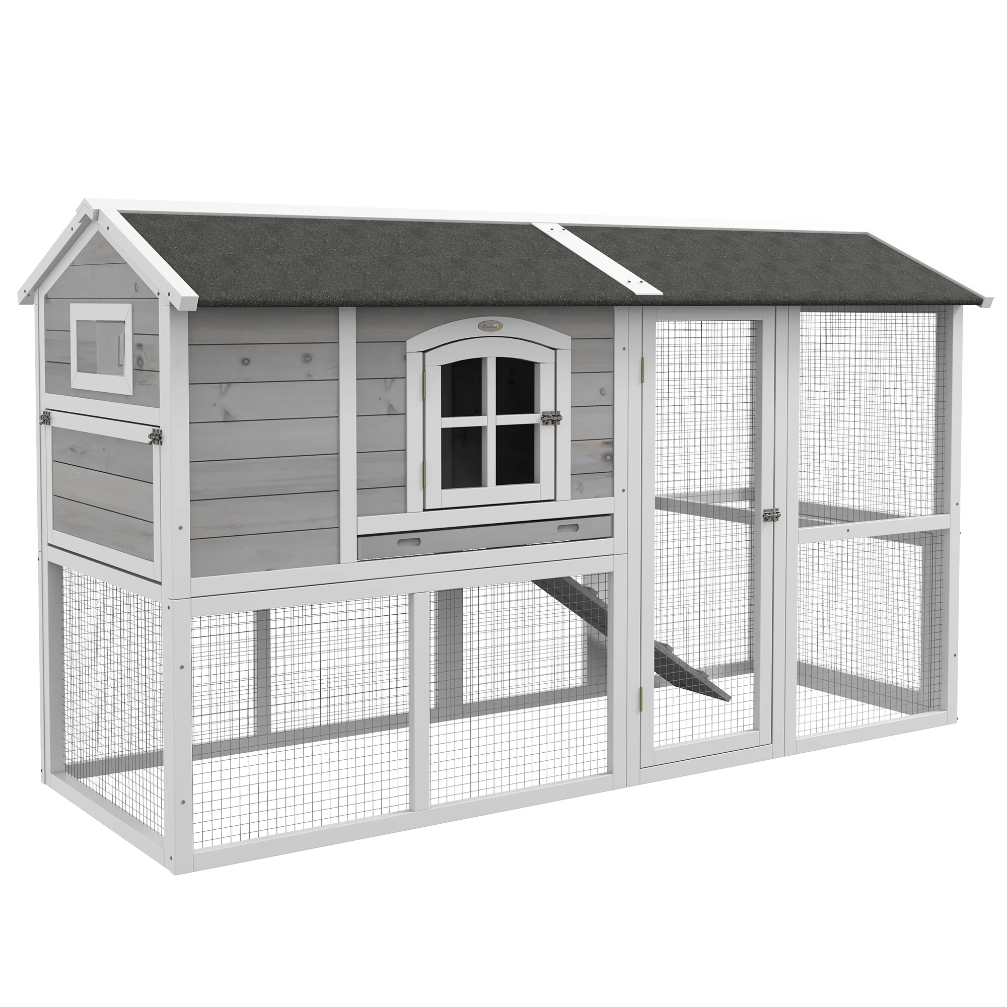 PawHut Wooden Chicken Coop with Run, Tray, 77.5