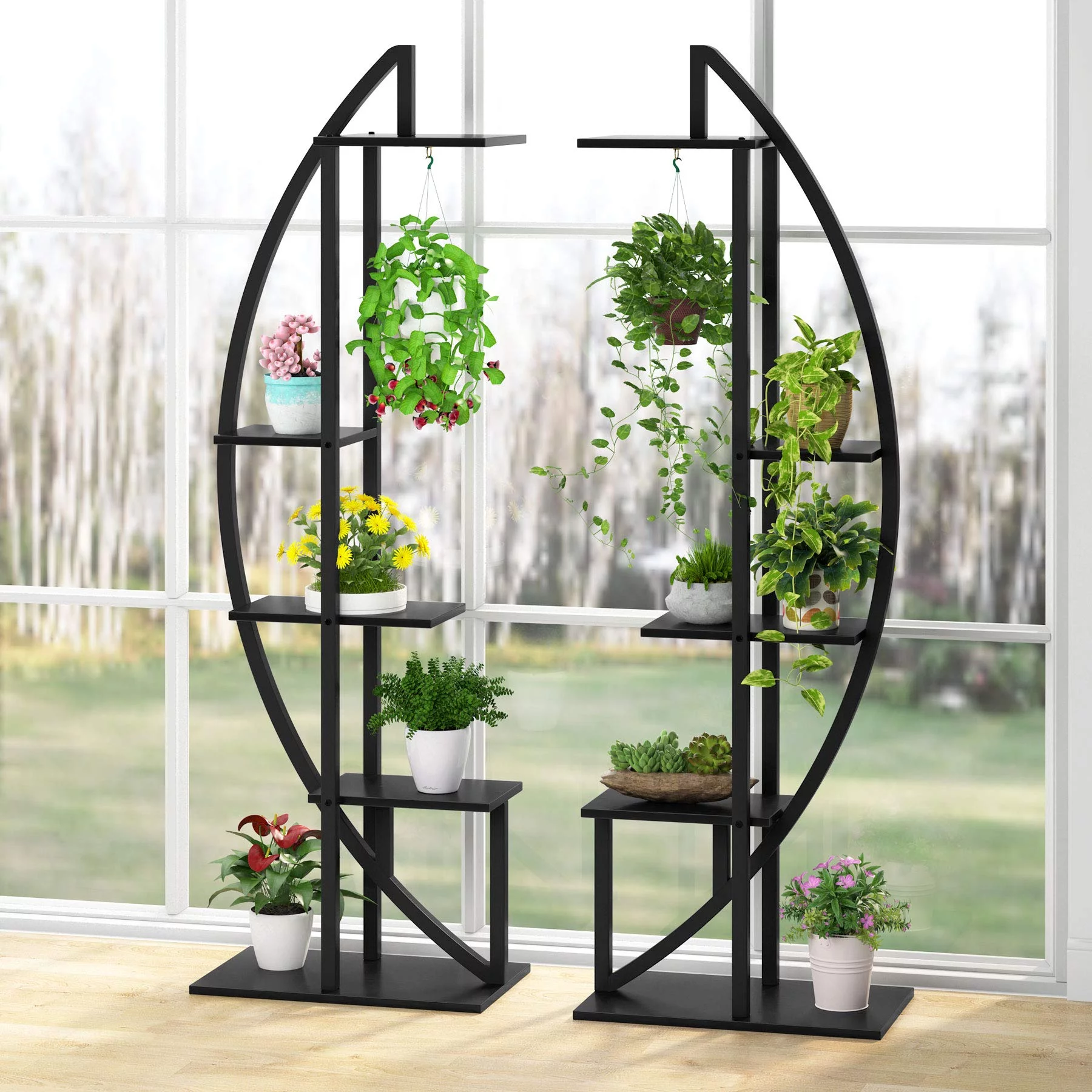 Tribesigns 5-Tier Plant Stand with Hook, Multifunctional Curved Display Shelf Flower Stand Rack