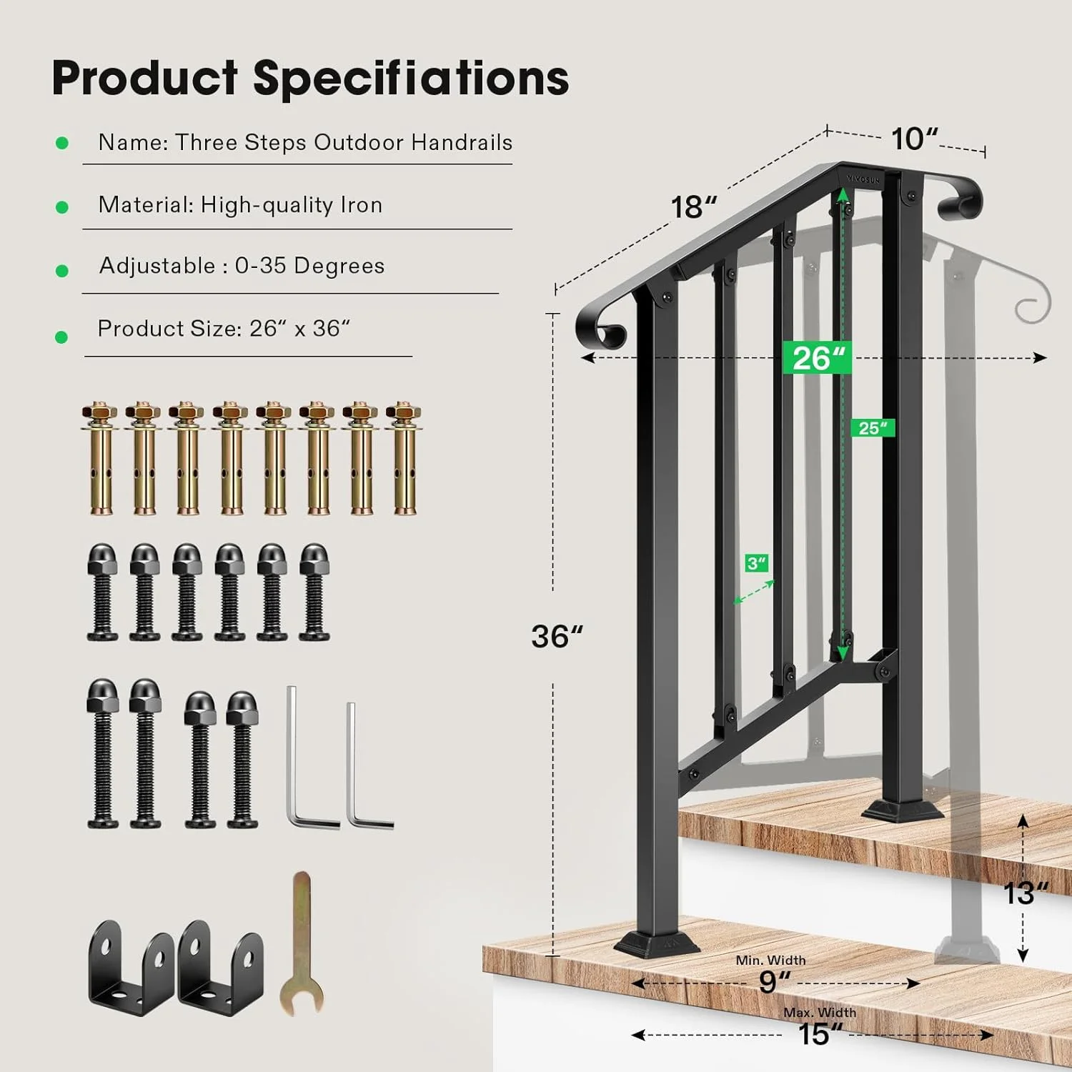 VIVOSUN Outdoor Handrail, 26