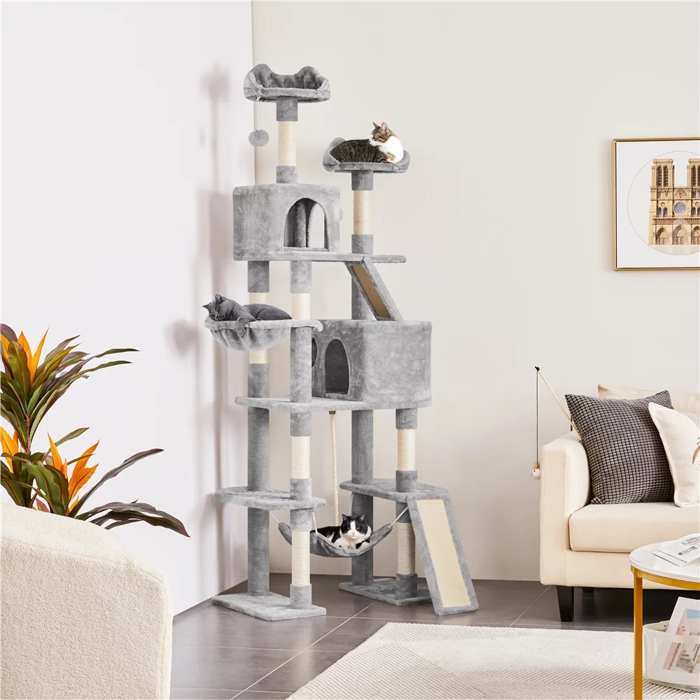 Yaheetech 82.5'' H Large Cat Tree Cat Tower with Condos, Light Gray