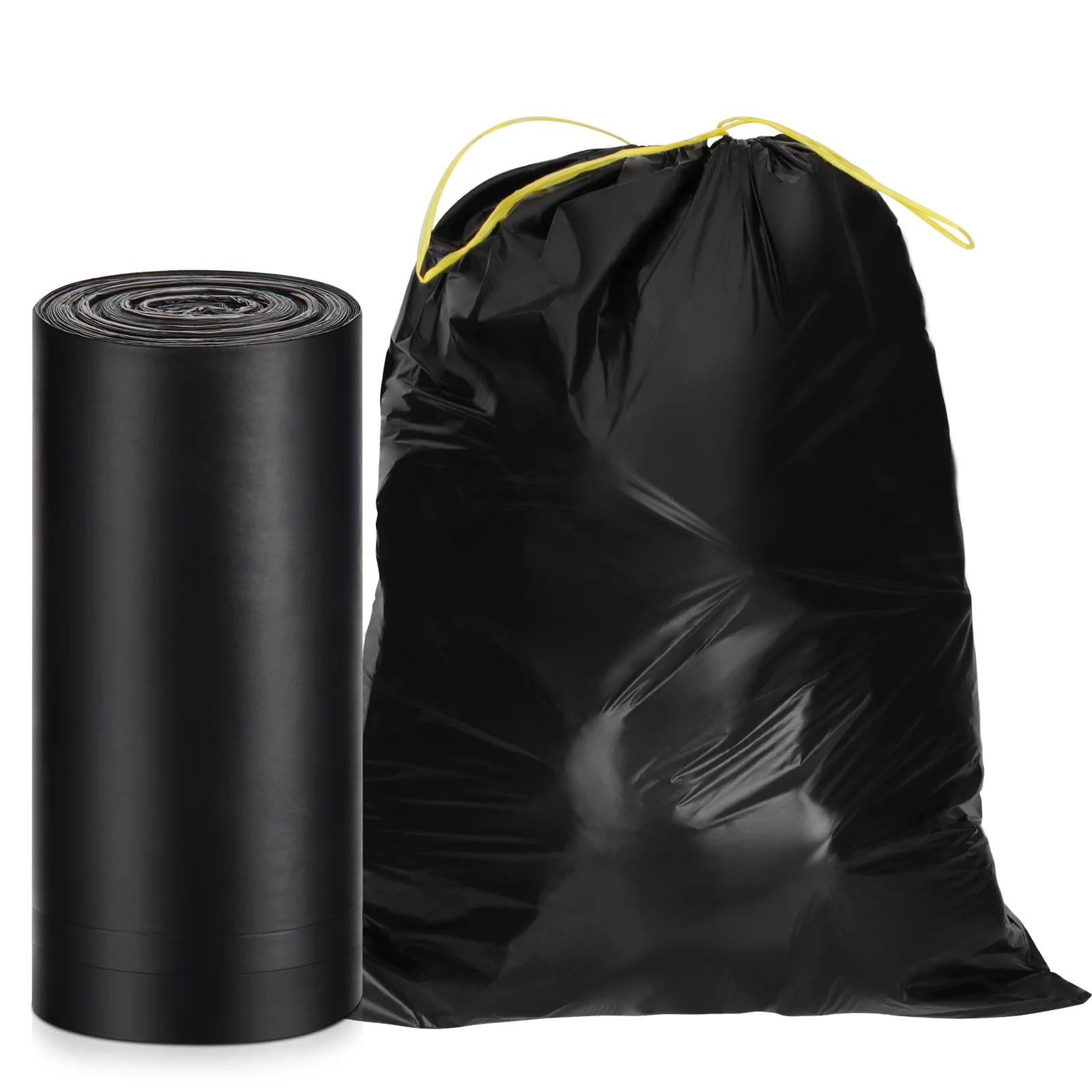 WVacFre 4Gallon 100 Counts Black Garbage Bags Kitchen Drawstring Trash Bags Small Size 45X50CM
