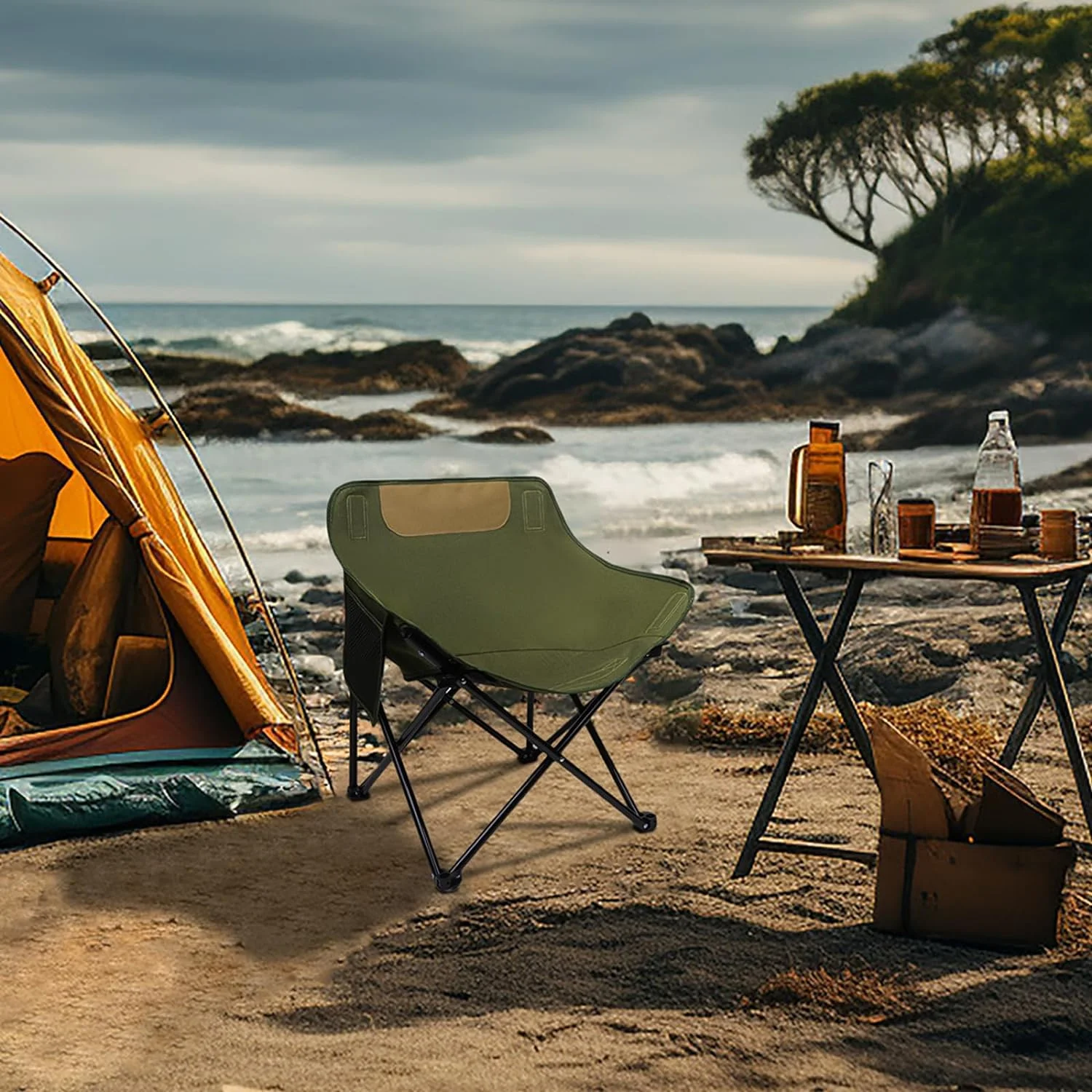 Portable Camping Chairs 2 Pack Beach Chairs for Adults Folding Chairs for Outside Lightweight Lawn Chairs for Sporting Events Travel Picnic Fishing with Carrying Bag Supports 300 Lbs.