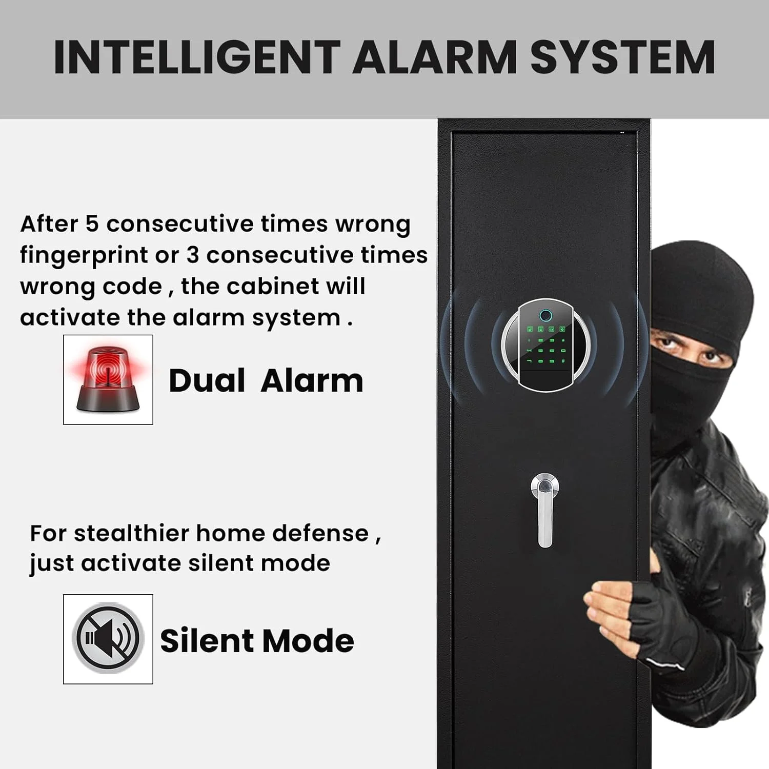 U-SHARE Gun Safe, Quick Access 5 Biometric Fingerprint Gun Cabinets, Gun Safe for Home Rifle and Pistols with Silent Mode, Rifle Gun Safe with 2 Adjustable Shelves and 3 Adjustable Gun Slots