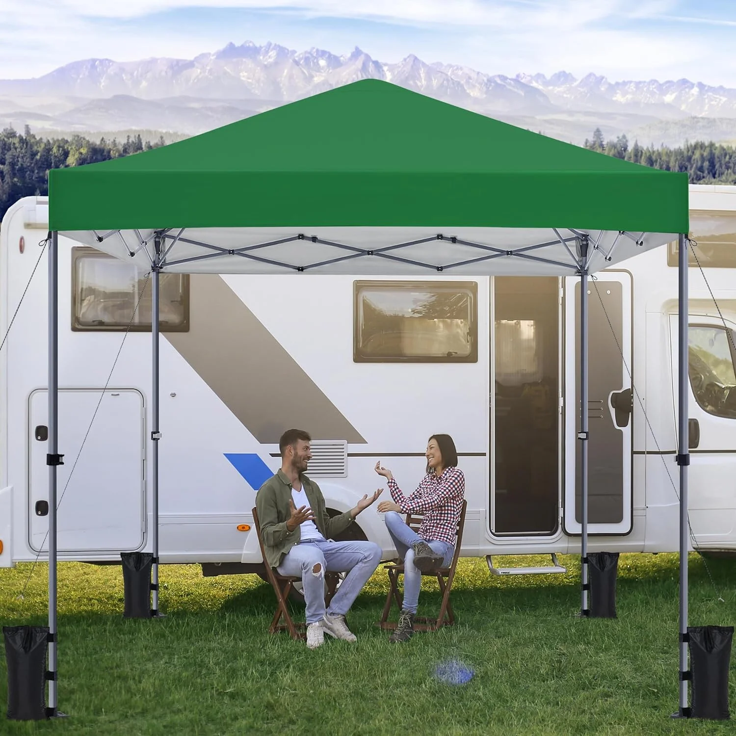 10x10 1-Person Setup Up Canopy Tent, Instant Portable Commercial Canopy Tent, Outdoor Gazebo with 1-Button Push, Wheeled Bag & 4 Sandbags for Home, Party & Outdoor Activities, Dark Green