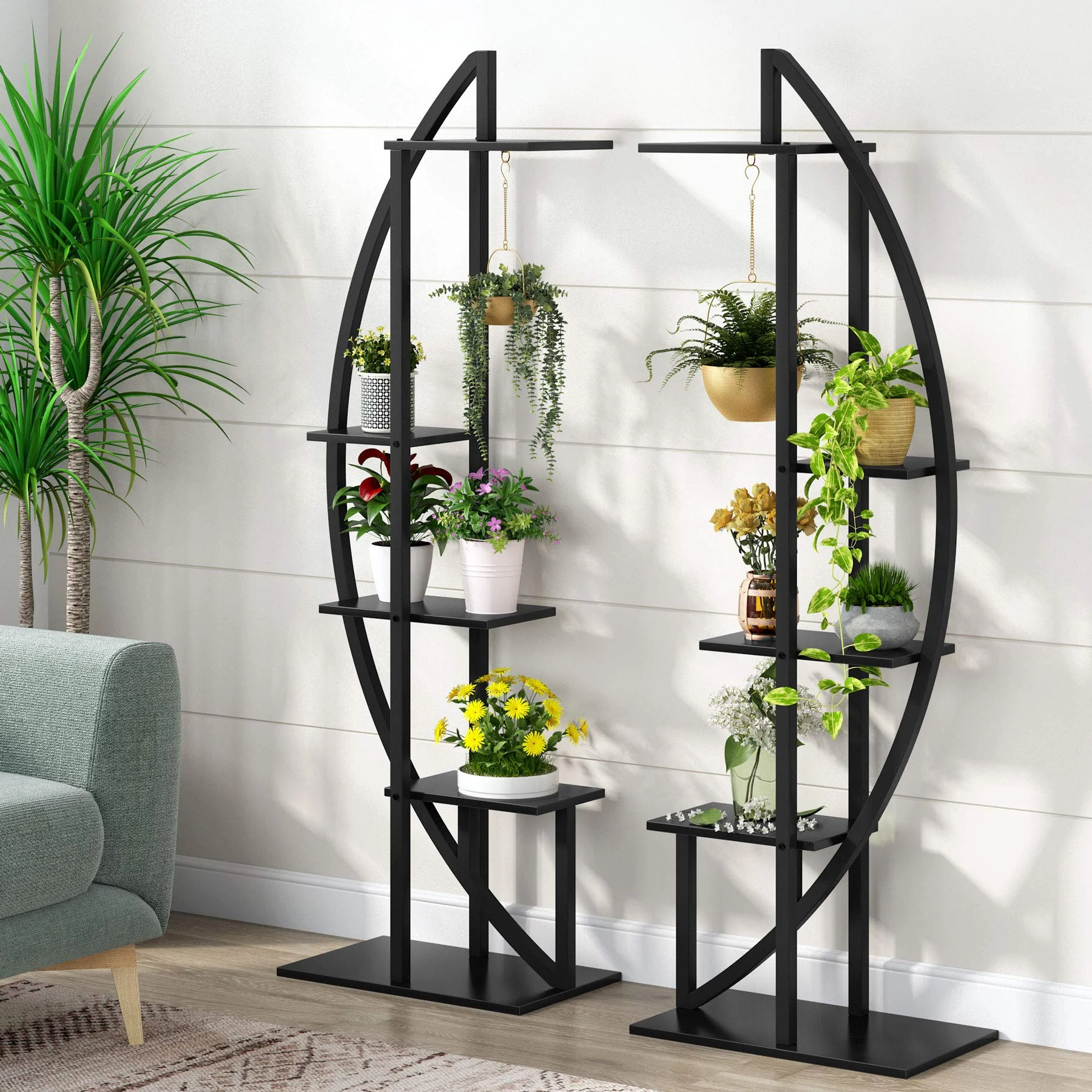 Tribesigns 5-Tier Plant Stand with Hook, Multifunctional Curved Display Shelf Flower Stand Rack