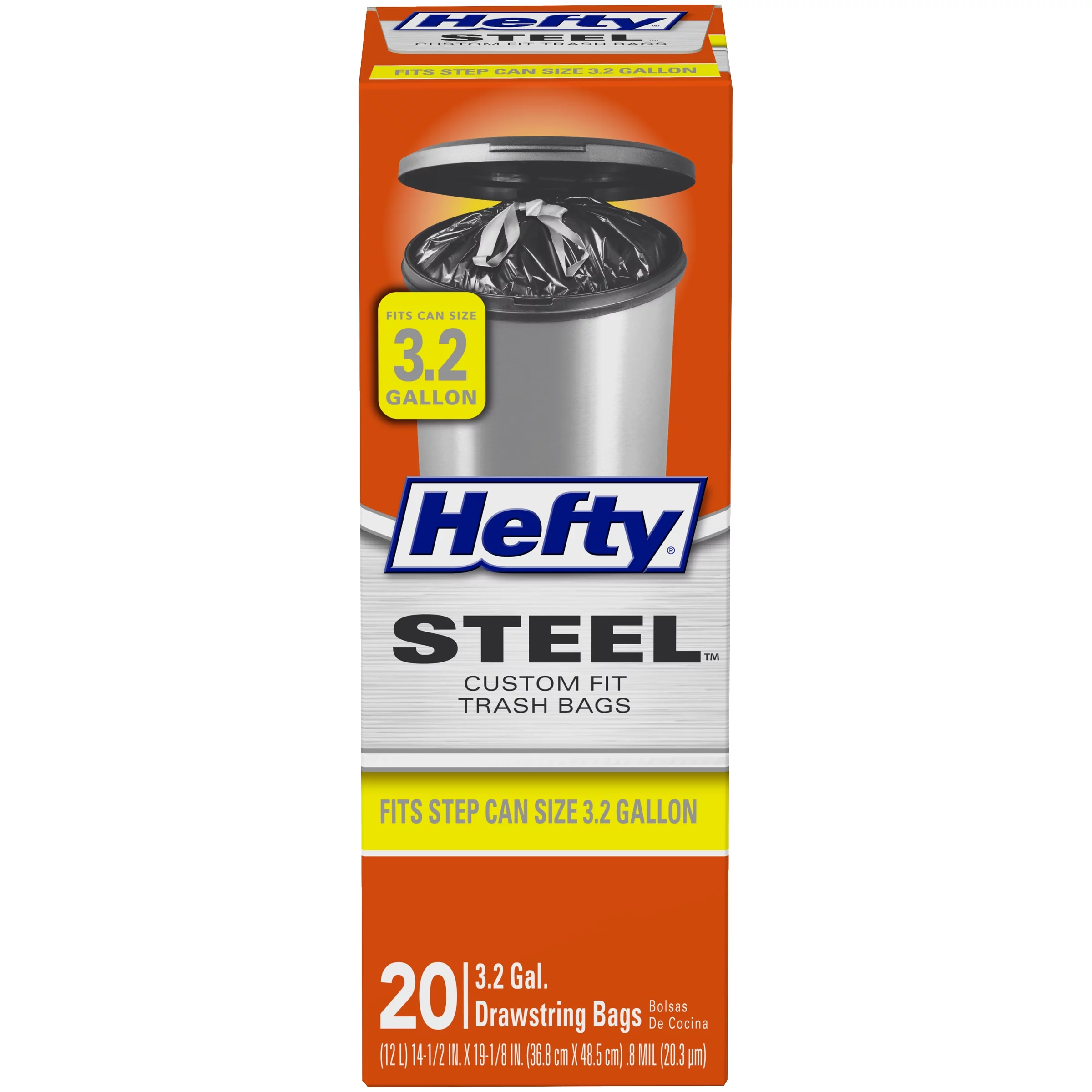 Hefty Steel Custom Fit B Size Drawstring Trash Bags, Black, Unscented, 3.2 Gallon, 20 Count