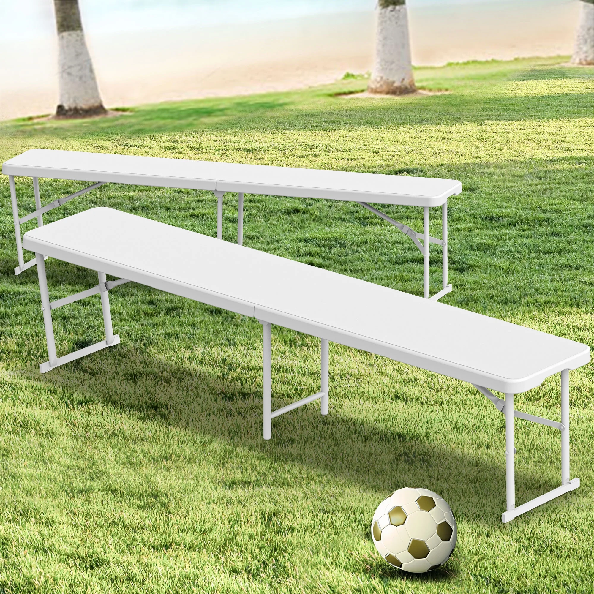 Dextrus 2 Pcs 6FT Folding Bench Lightweight Portable Outdoor Bench with Carrying Handle for Dining Camping Picnic BBQ Sports Garden Indoor Outdoor Patio Activities, White