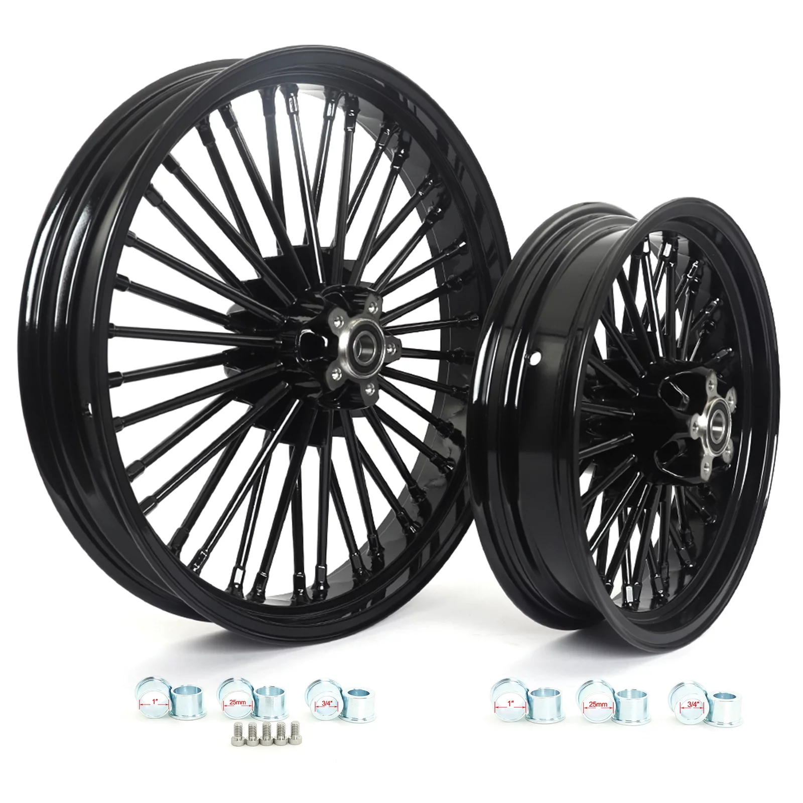 21x3.5 & 16x3.5 Front Rear Wheels Fat Spokes Dual Disc for Harley Softail Fatboy Heritage Classic Custom